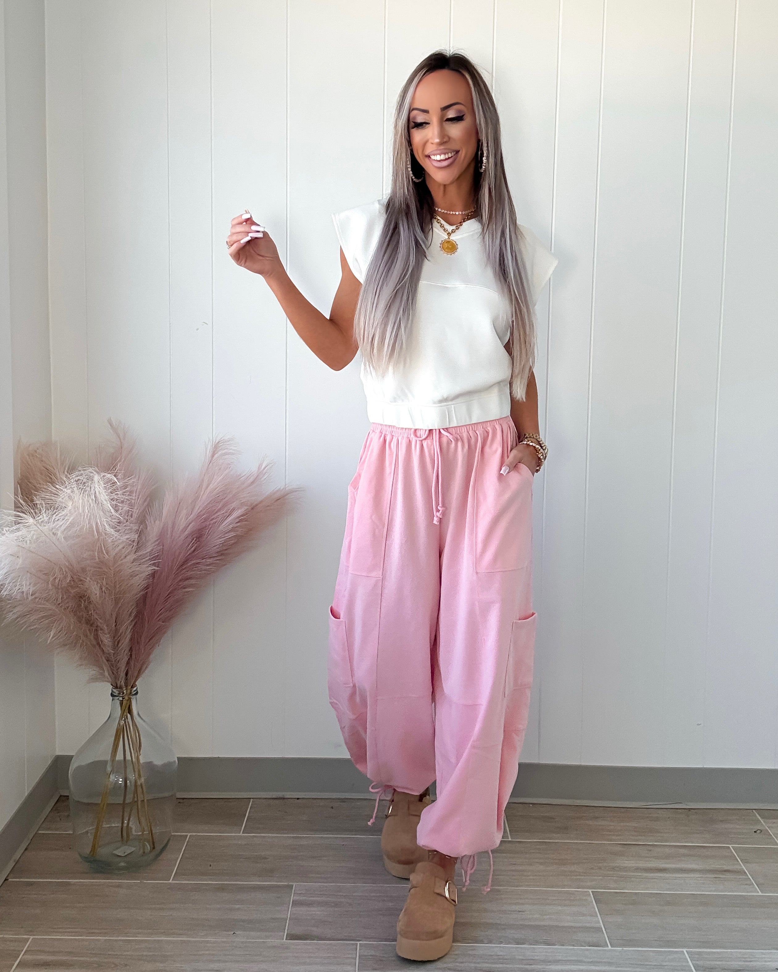 Sporty Romance Tie Joggers - Light Pink