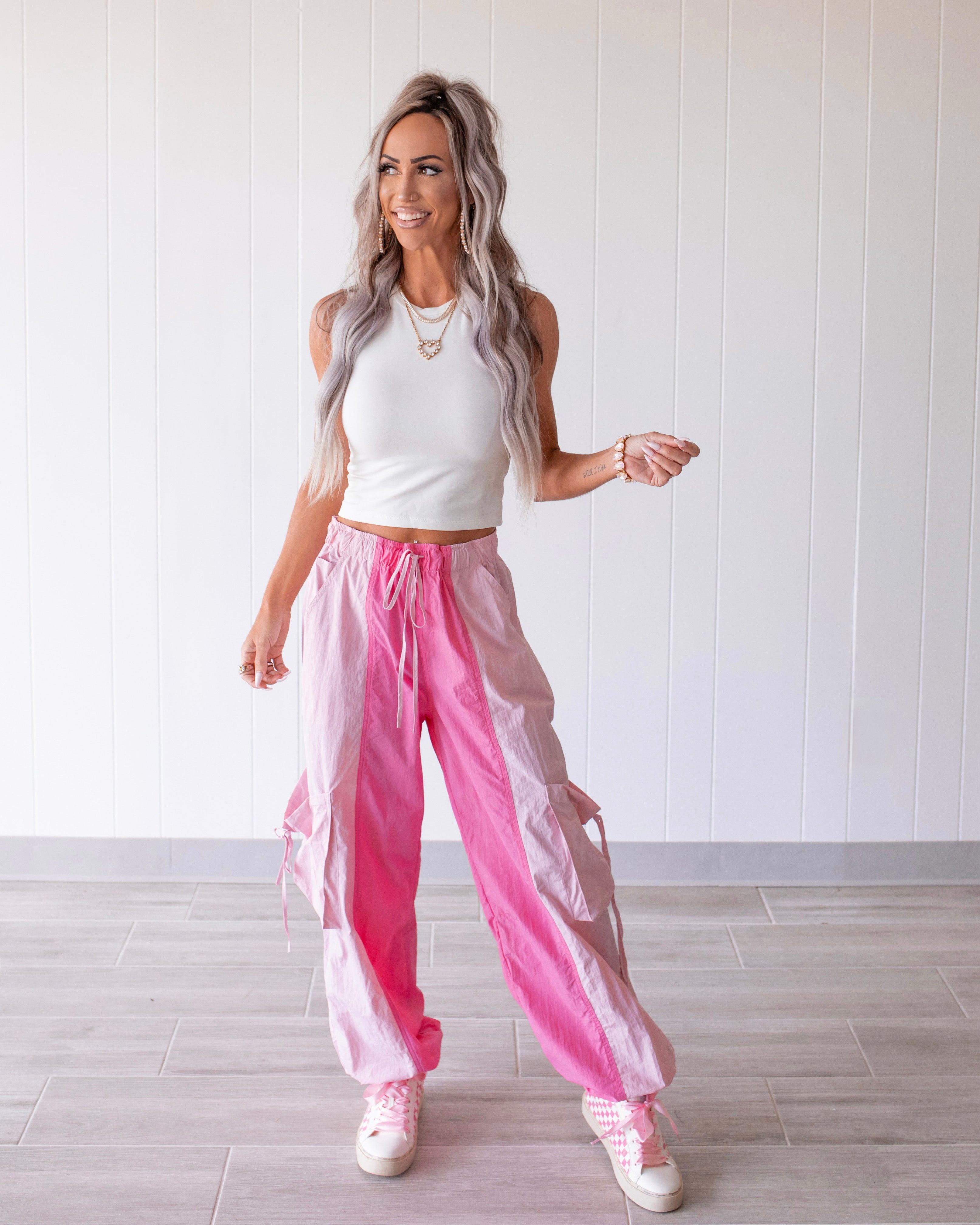 Split Style Windbreaker Pants - Bubble Pink