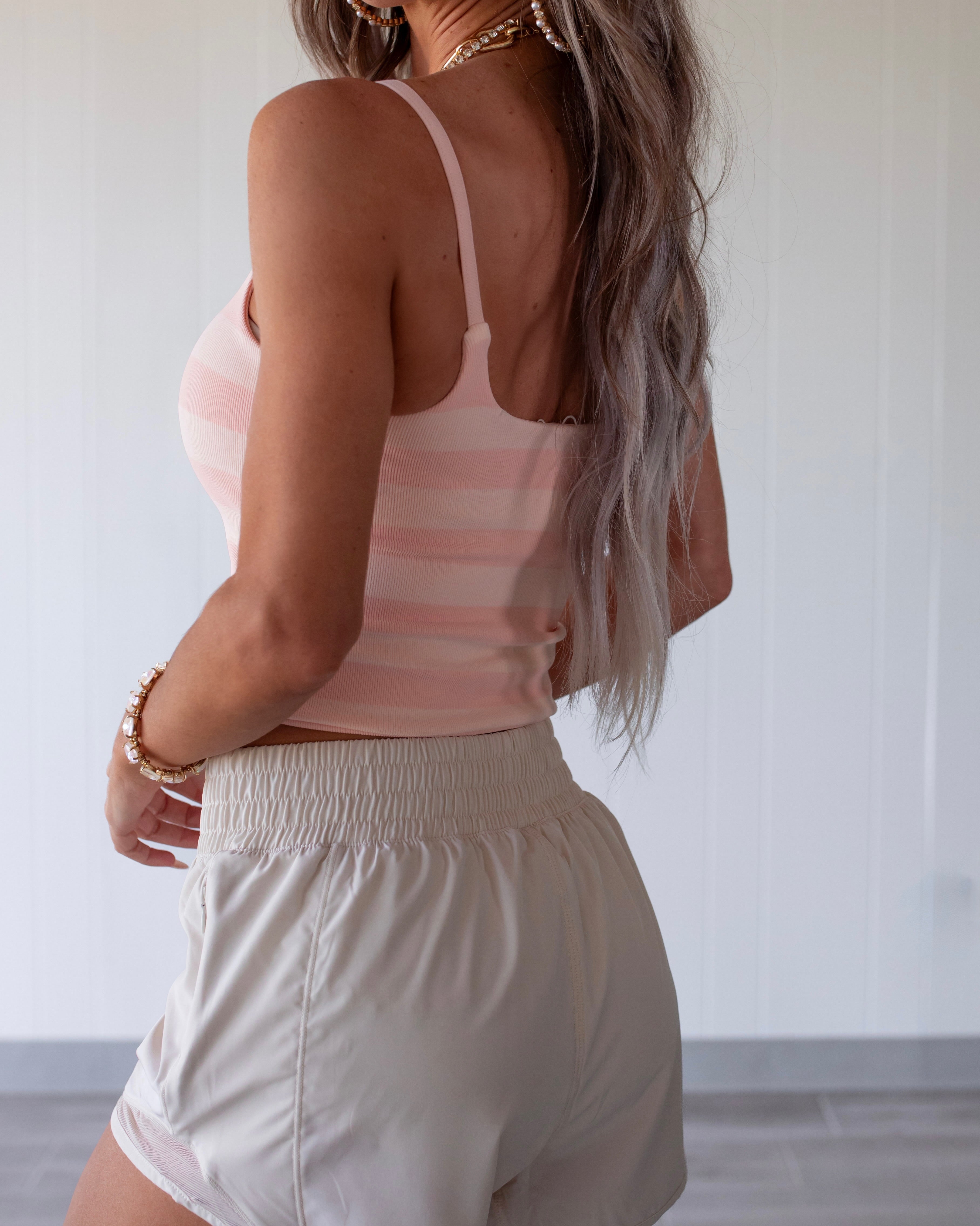 Knit Striped Seamless Cami - Light Pink