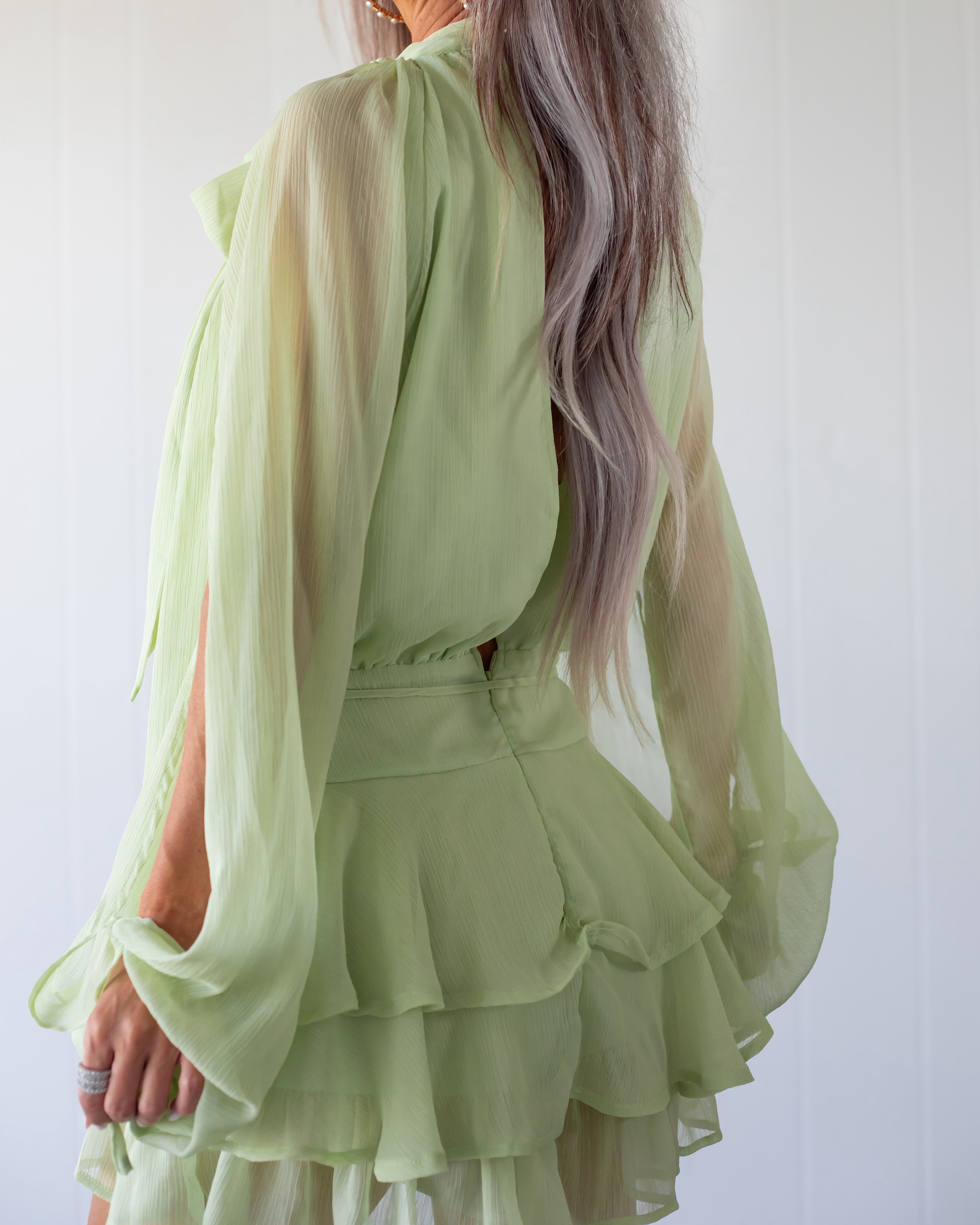 Petal Kiss Slit Romper - Pistachio