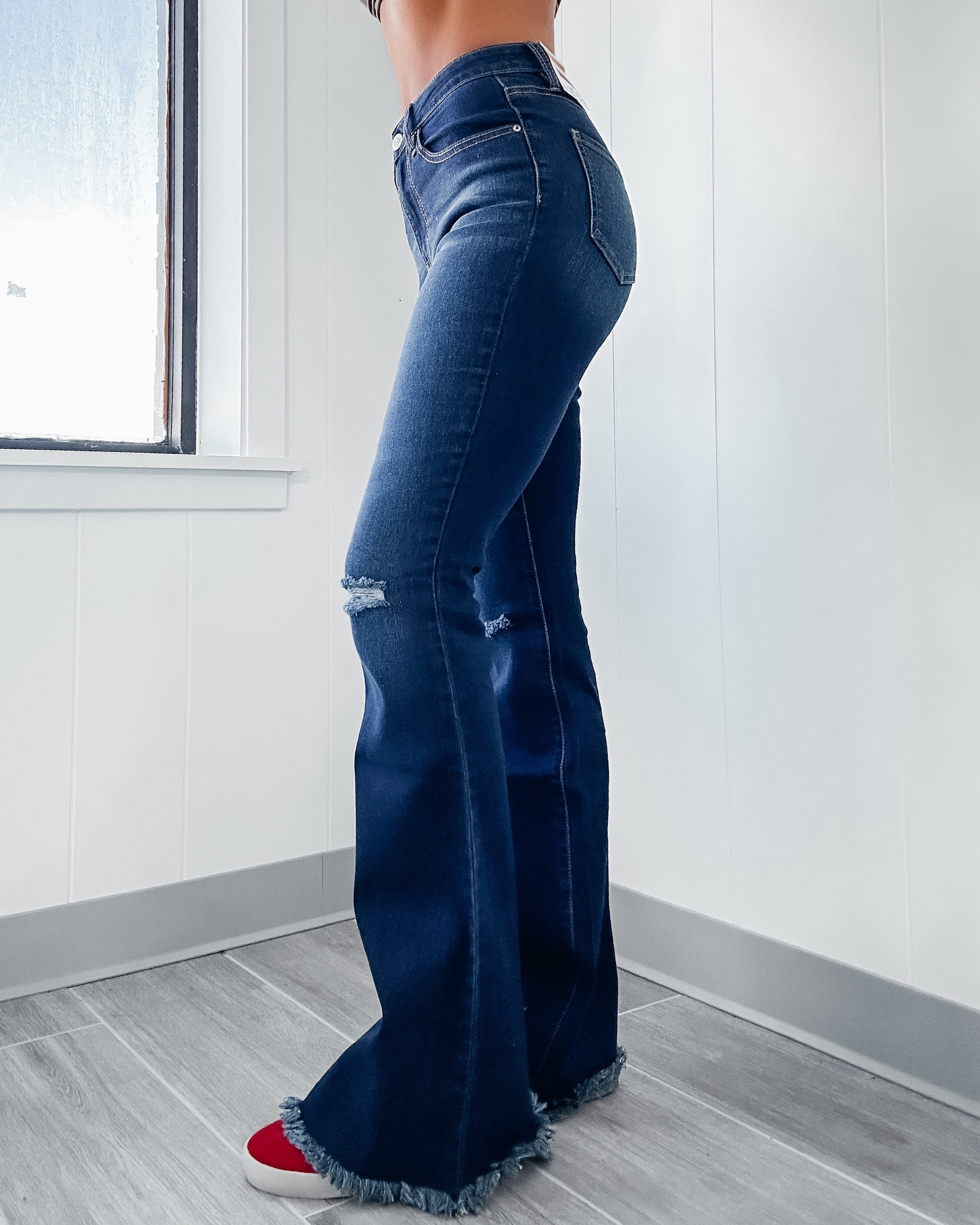 Carlee Distressed Flare Jeans - Dark