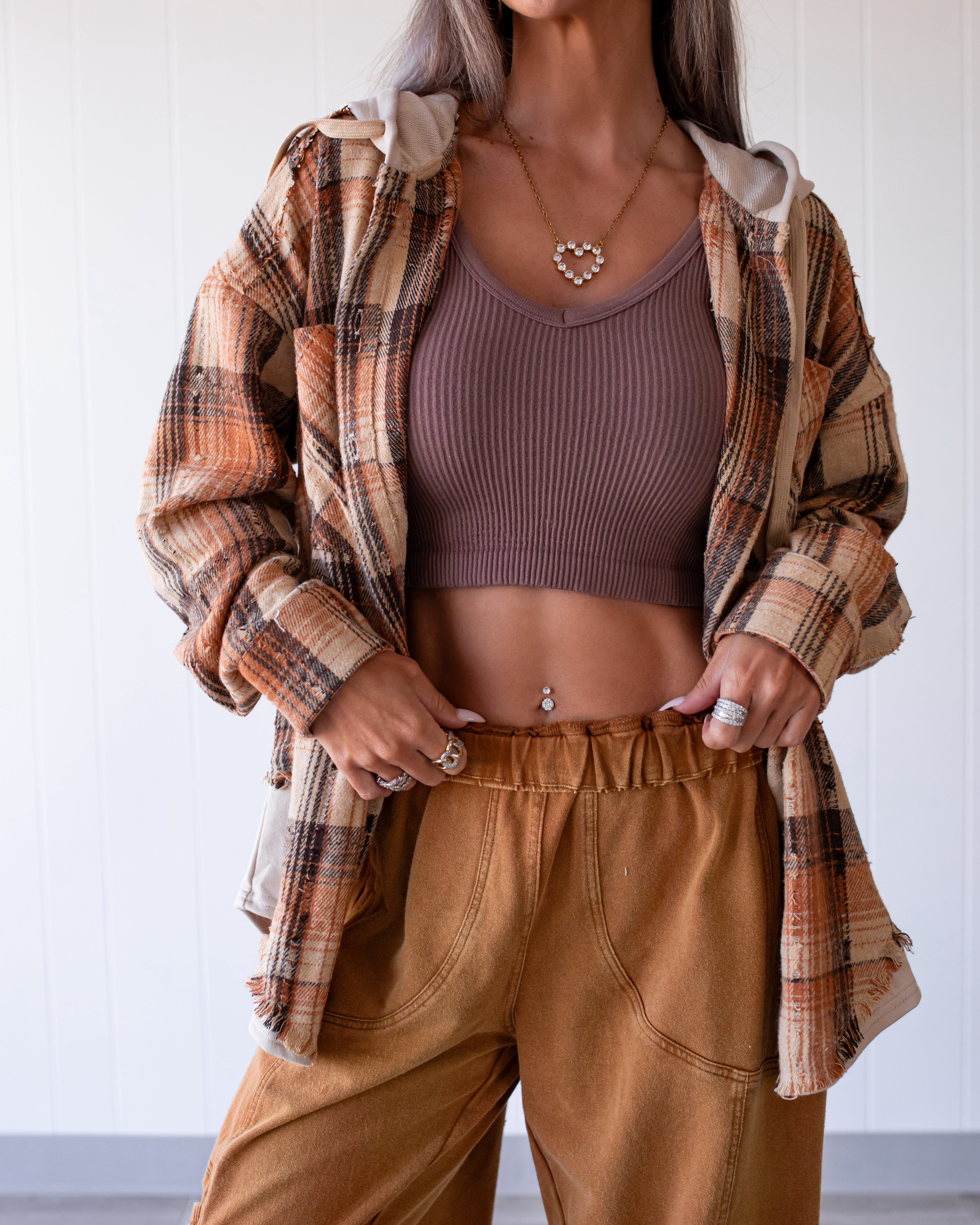 Cozy Cabin Hooded Flannel - Caramel