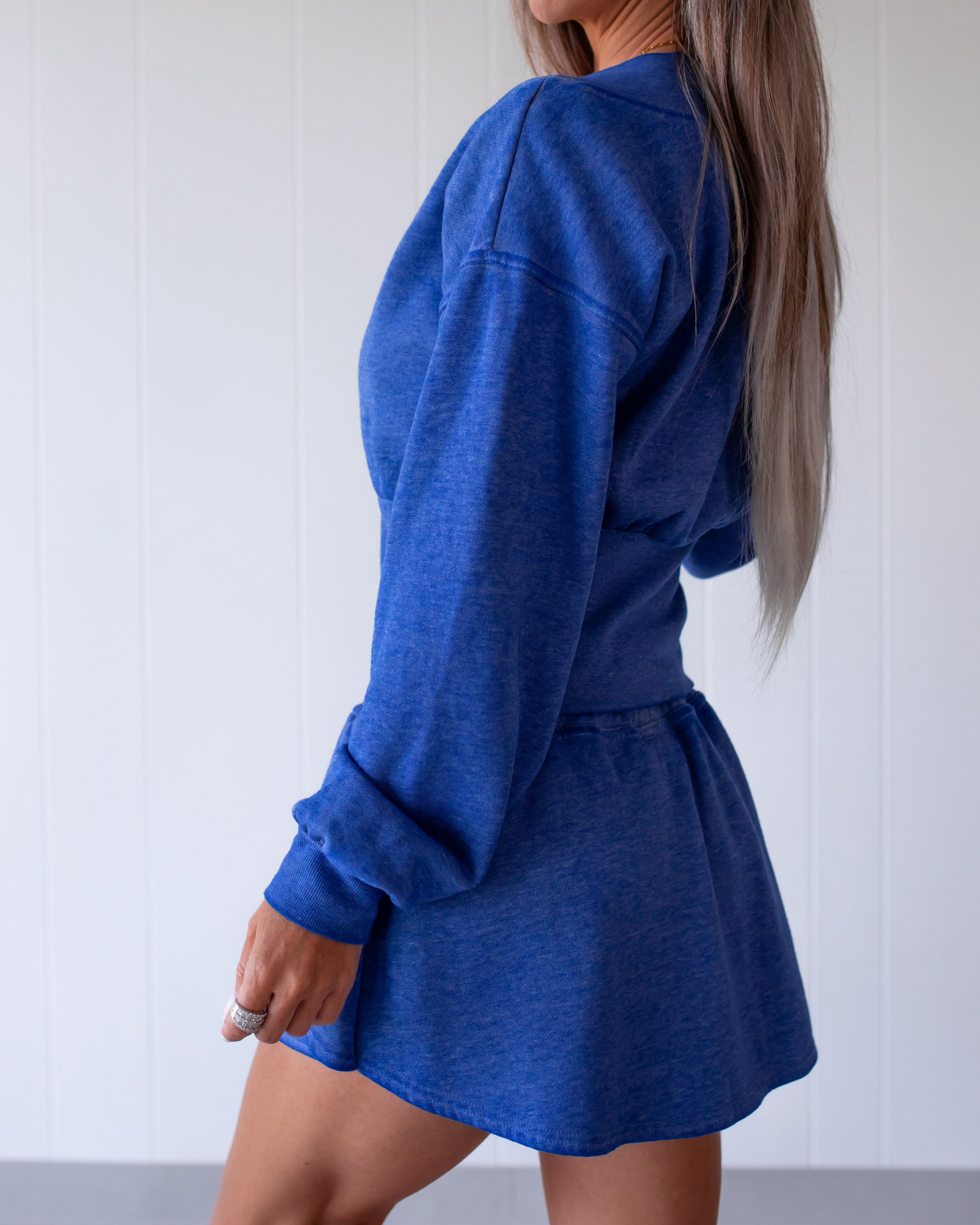 Burned Out Deep V-Neck Sweater - Blue