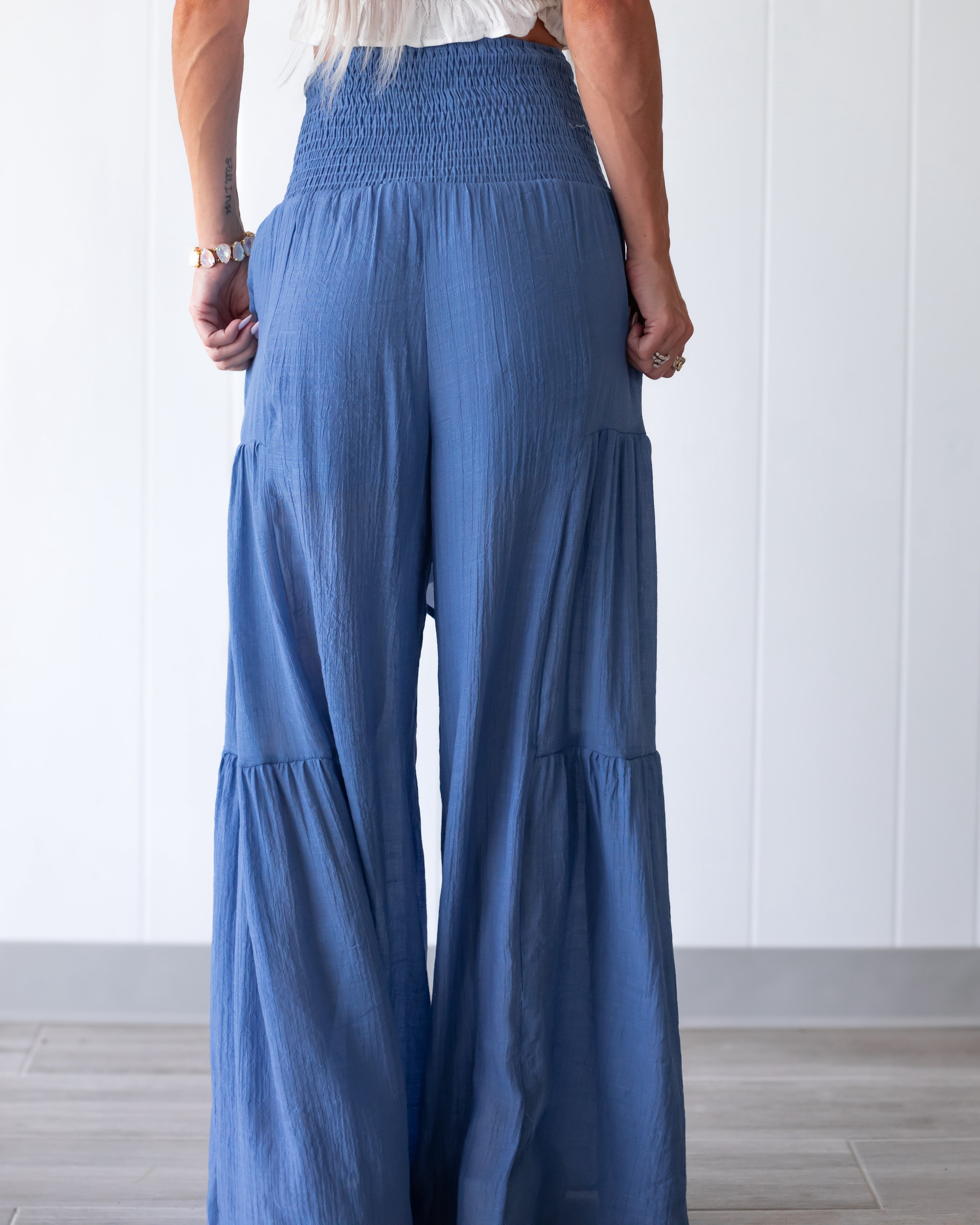 Breezy Days Tie Waist Pants - Blue