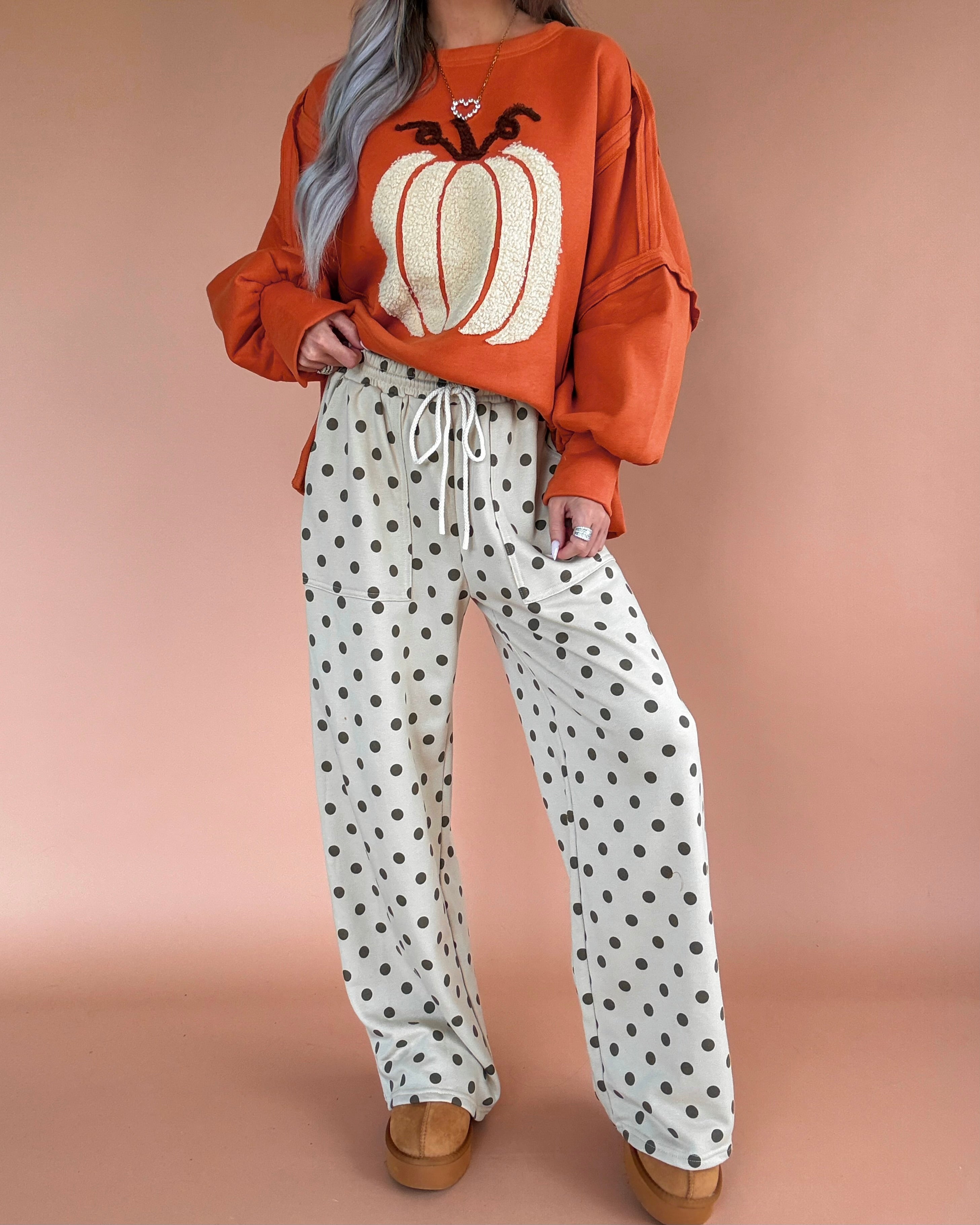Autumn Brunch Polka Dot Lounge Pants - Beige