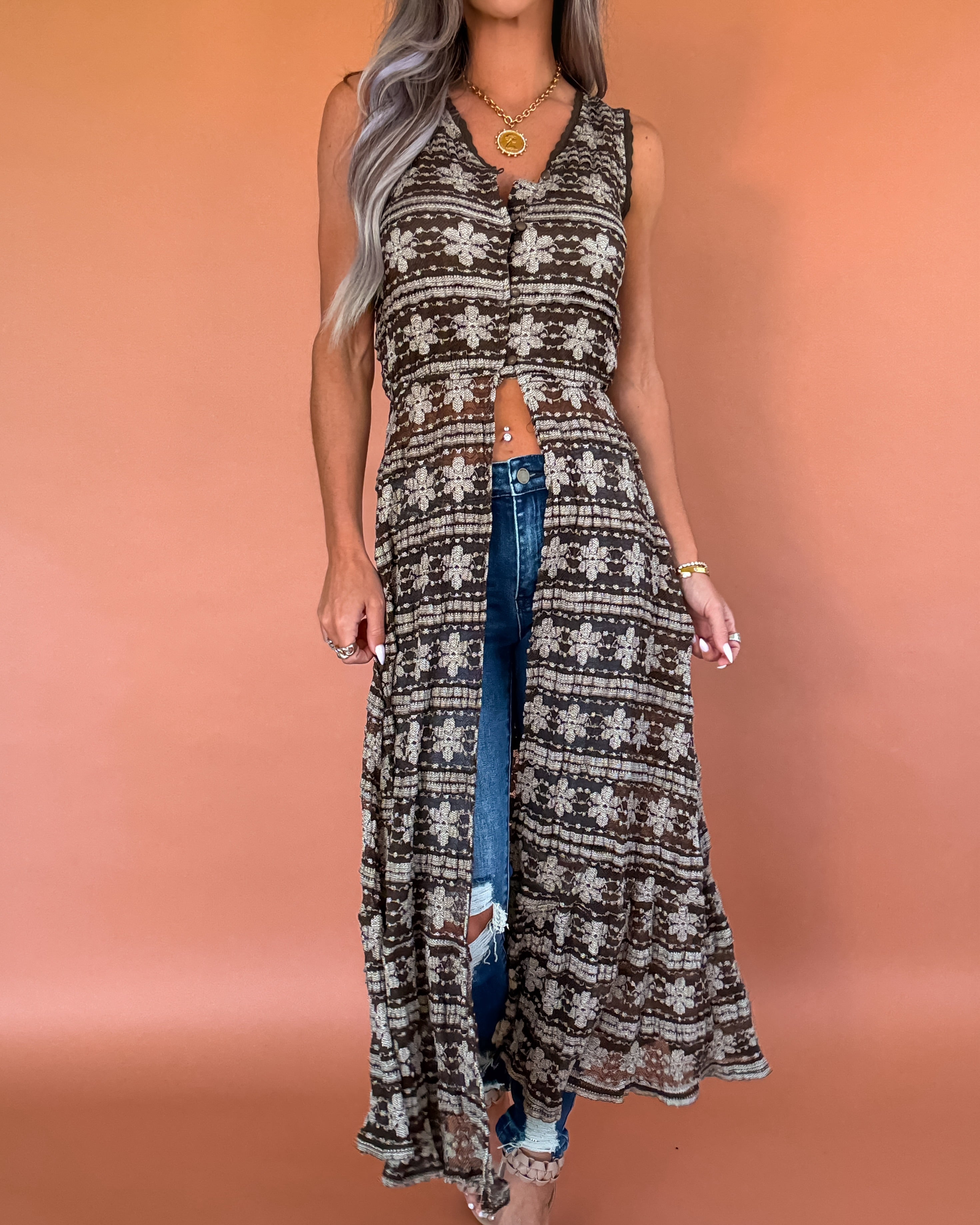 Mocha Mystique Lace Duster