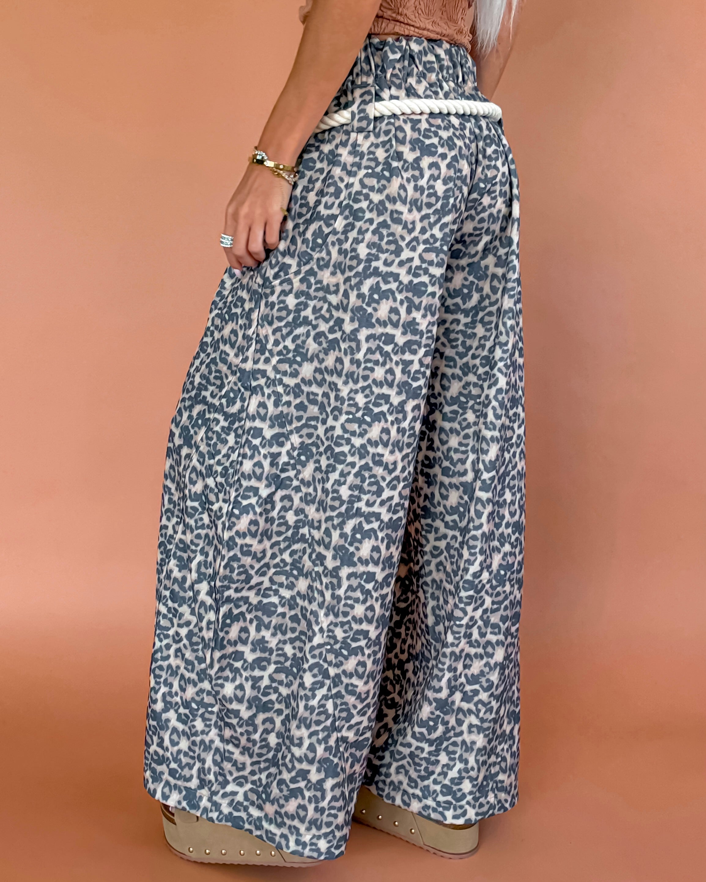 Roped In Barrel French Terry Pants - Leopard