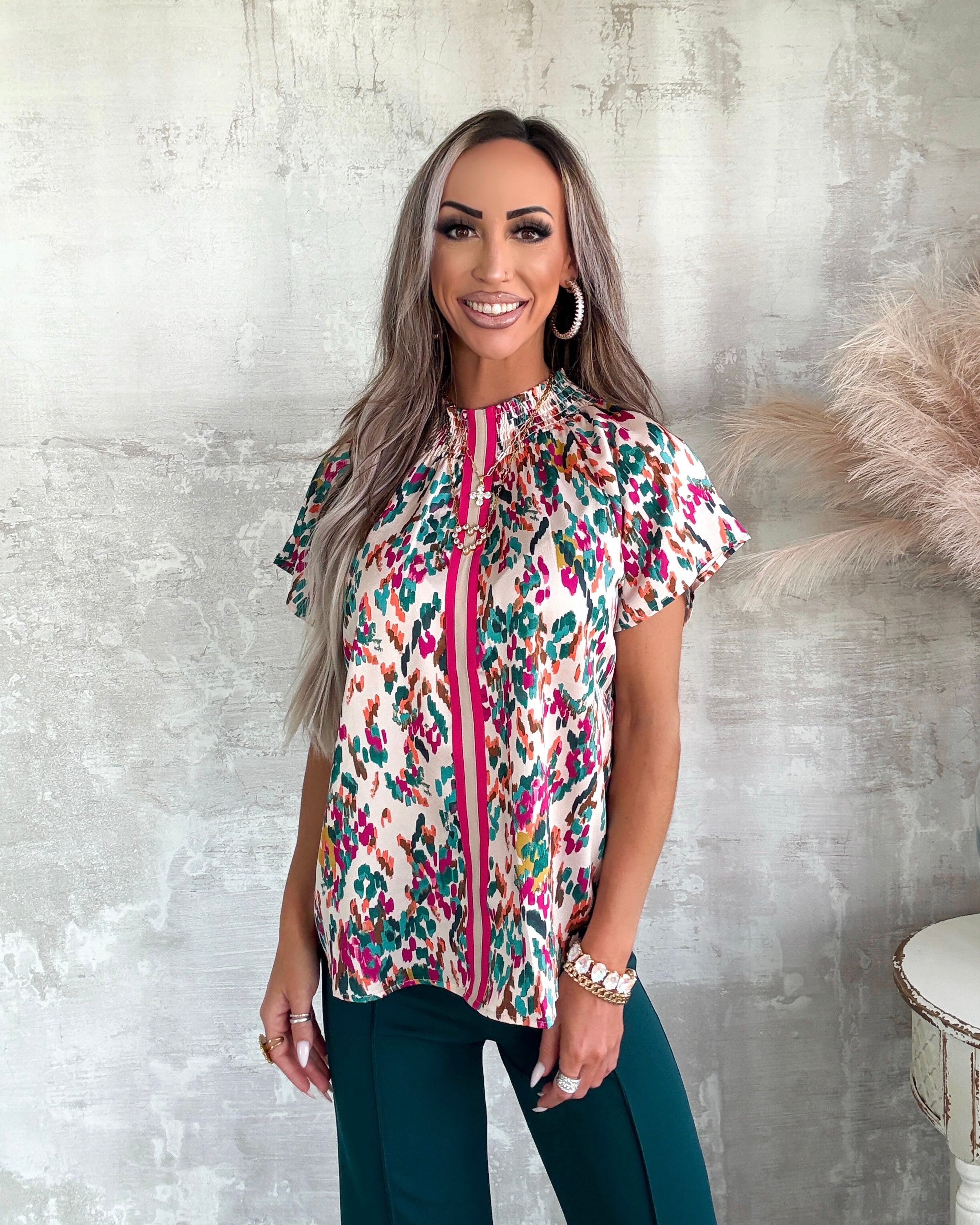 Graceful Print Top - Teal