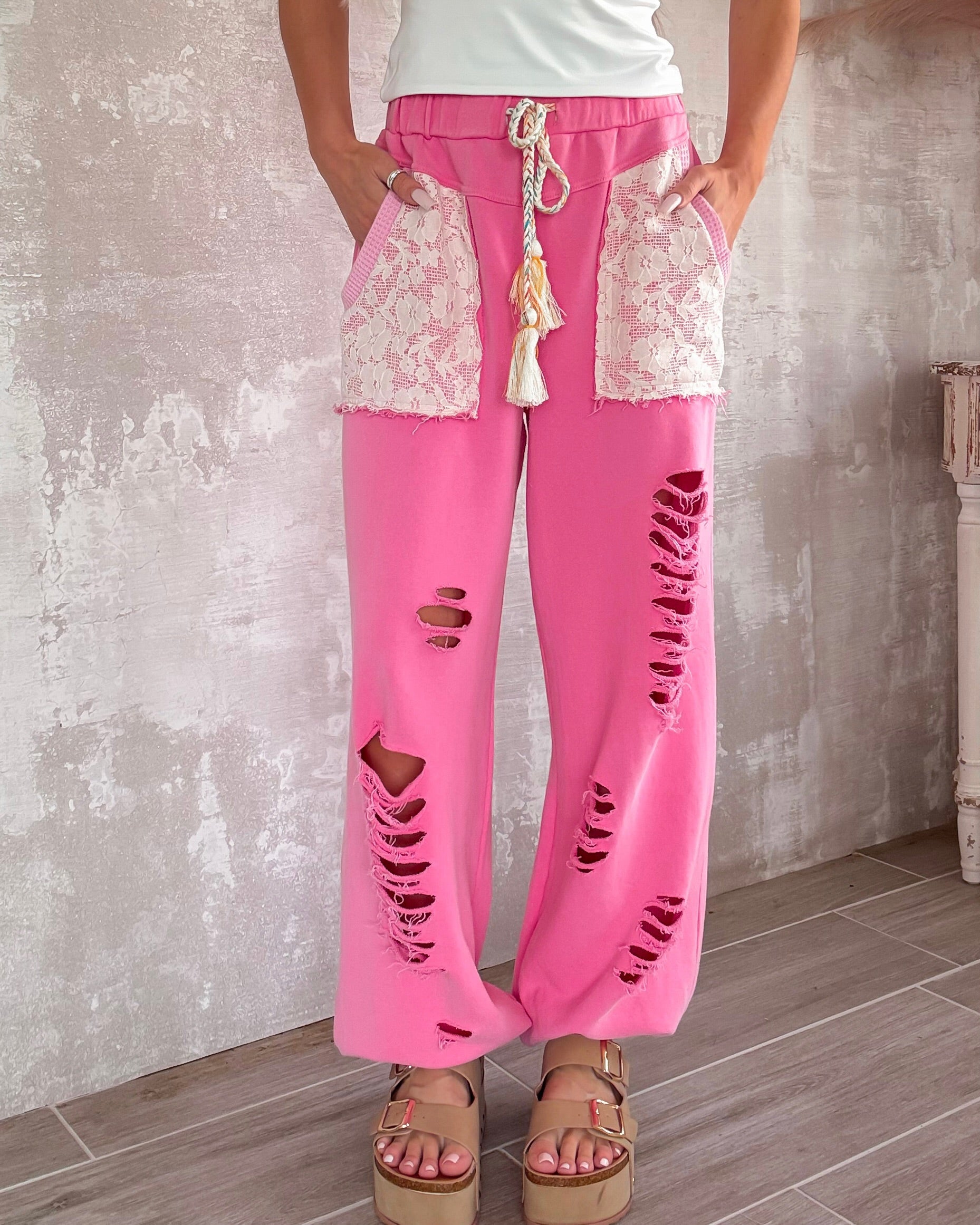 Street Style Distressed Jogger - Candy Pink