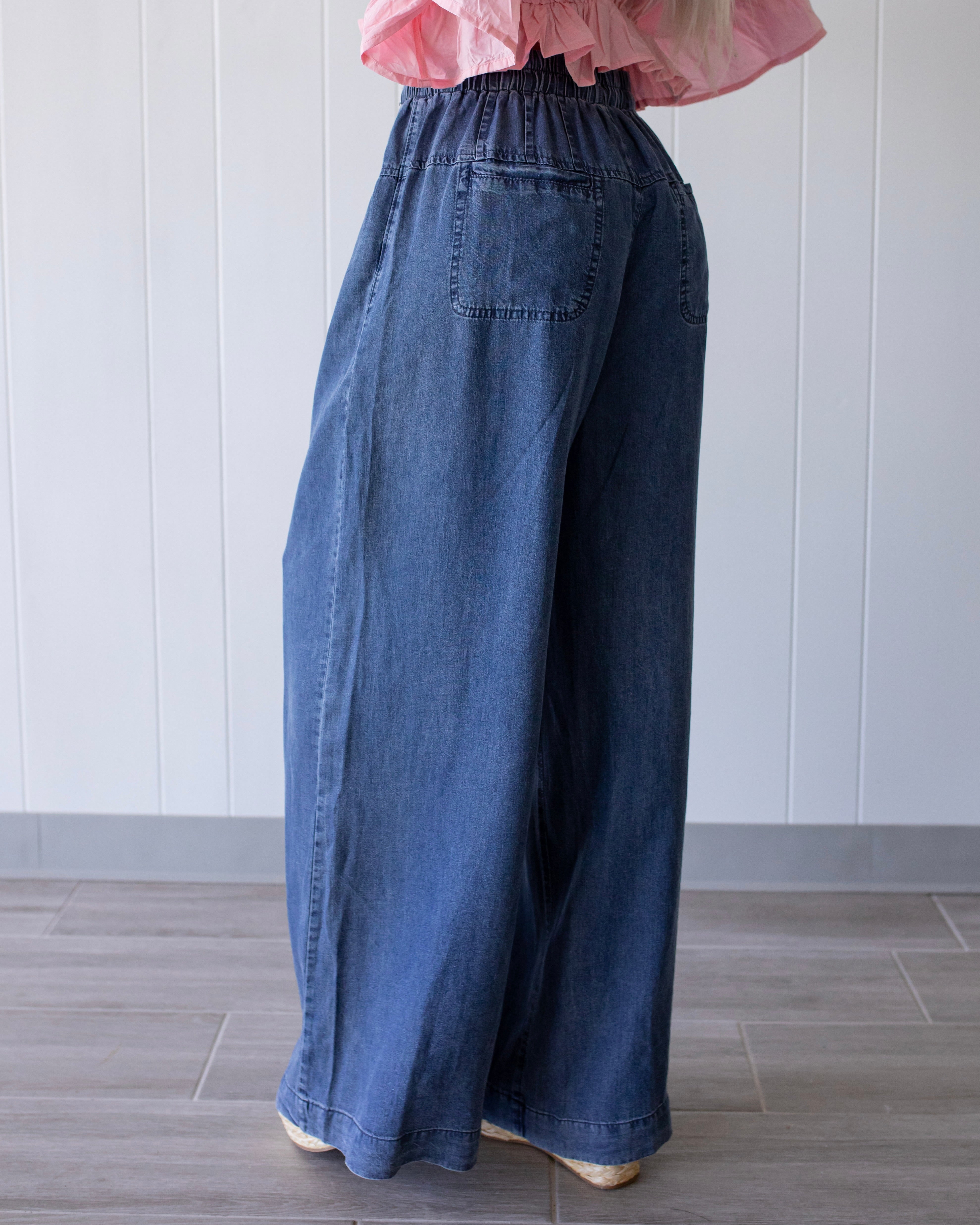 Breezy Blues Wide Leg Pants - Dark Wash