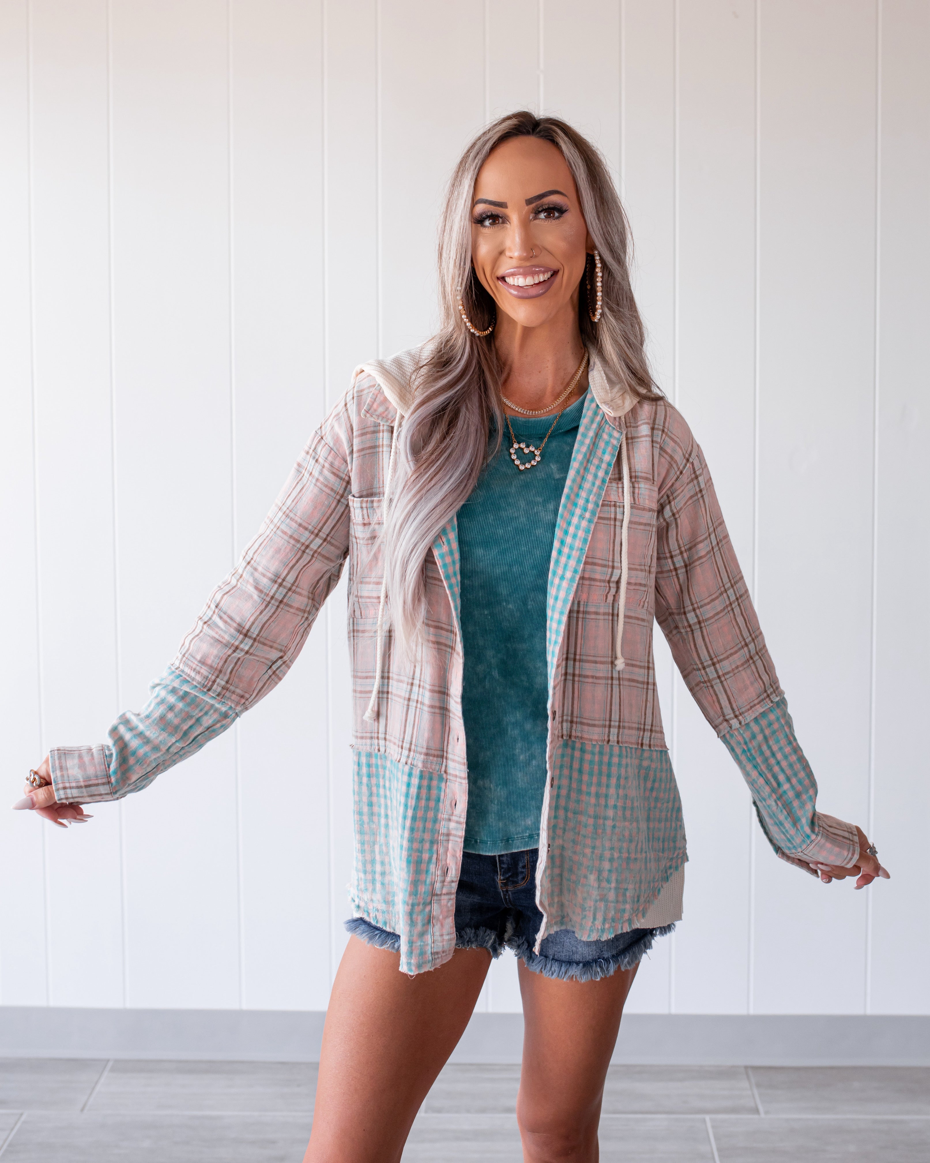Neutral Mood Plaid Button Up - Washed Rose