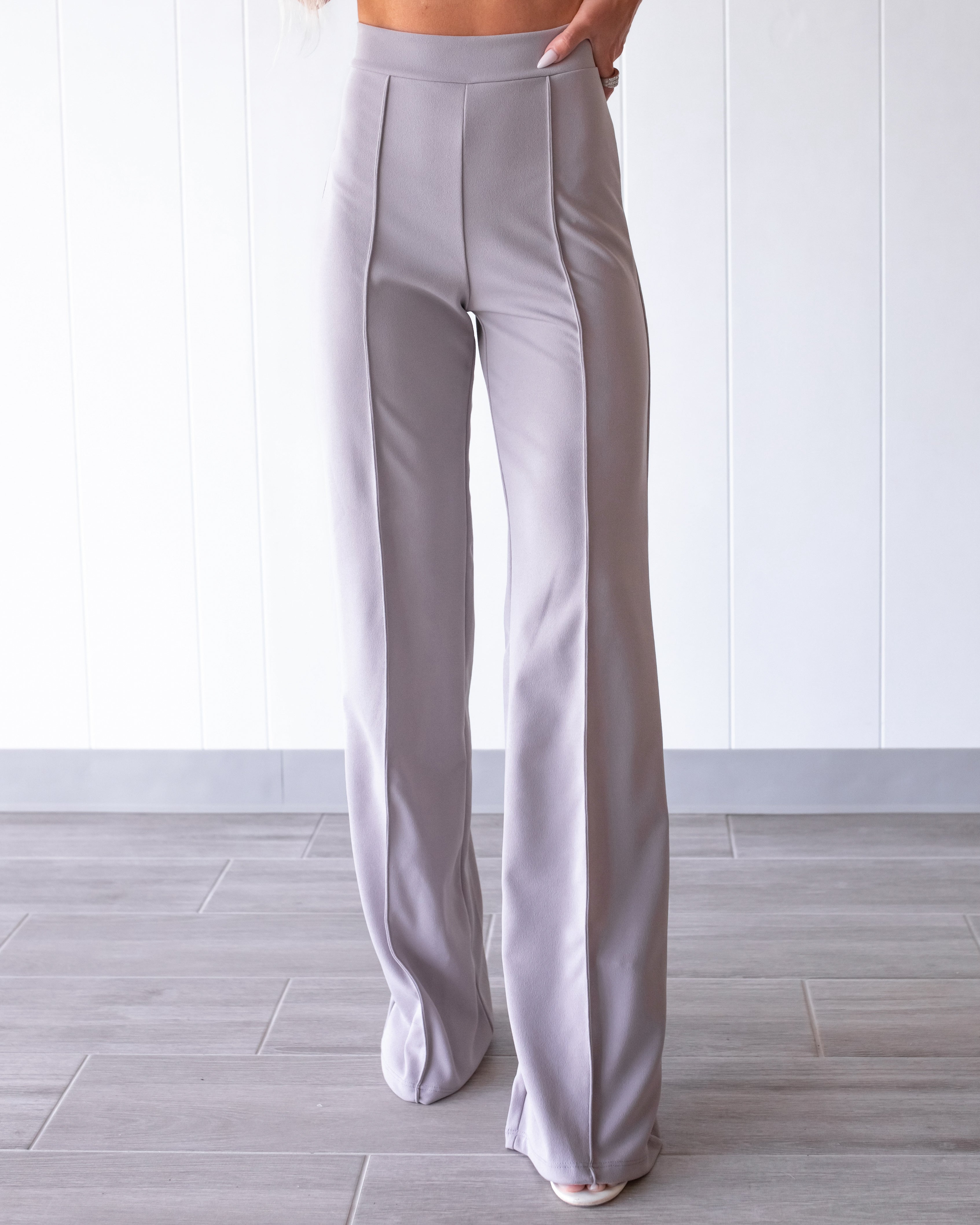 Business Or Pleasure Pleated Flare Pants - Grey