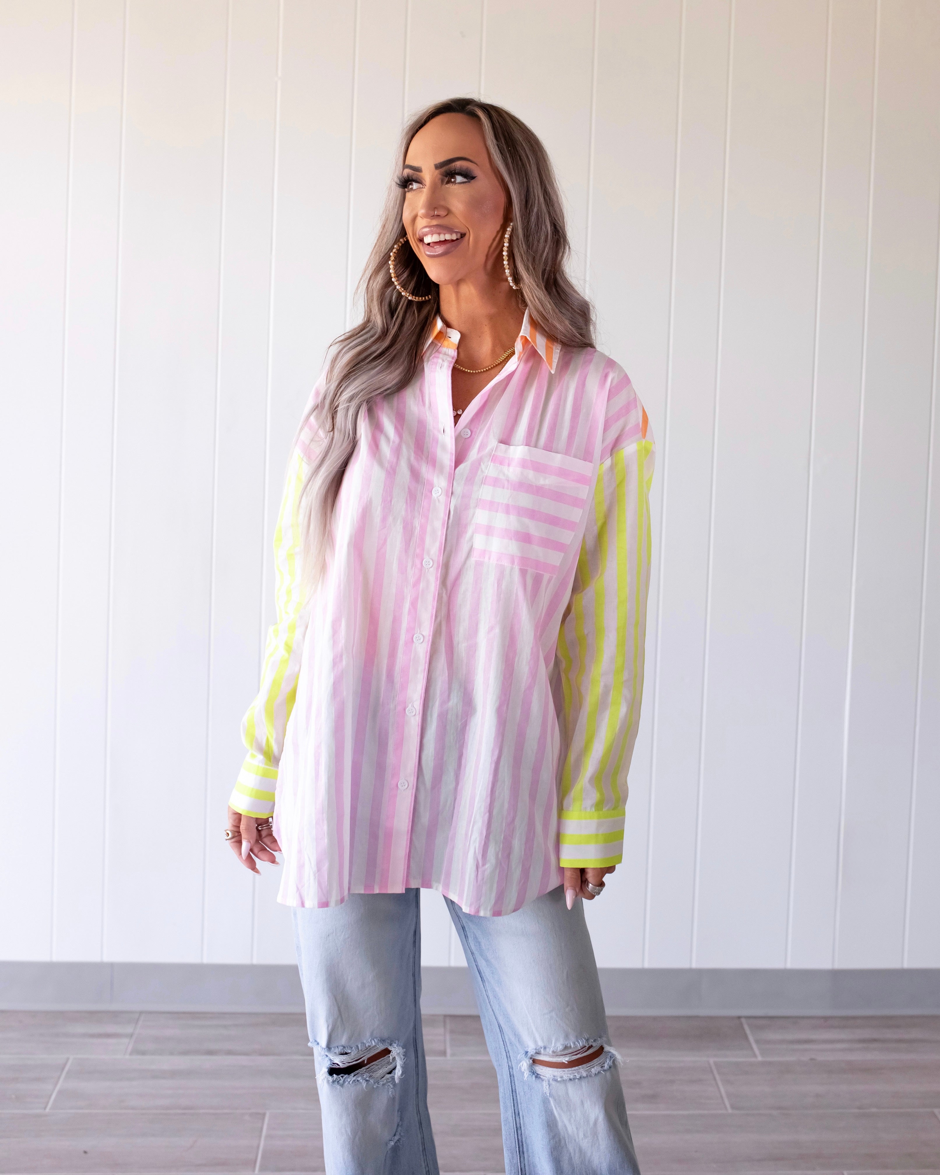 Color Theory Button Down Top - Sherbert