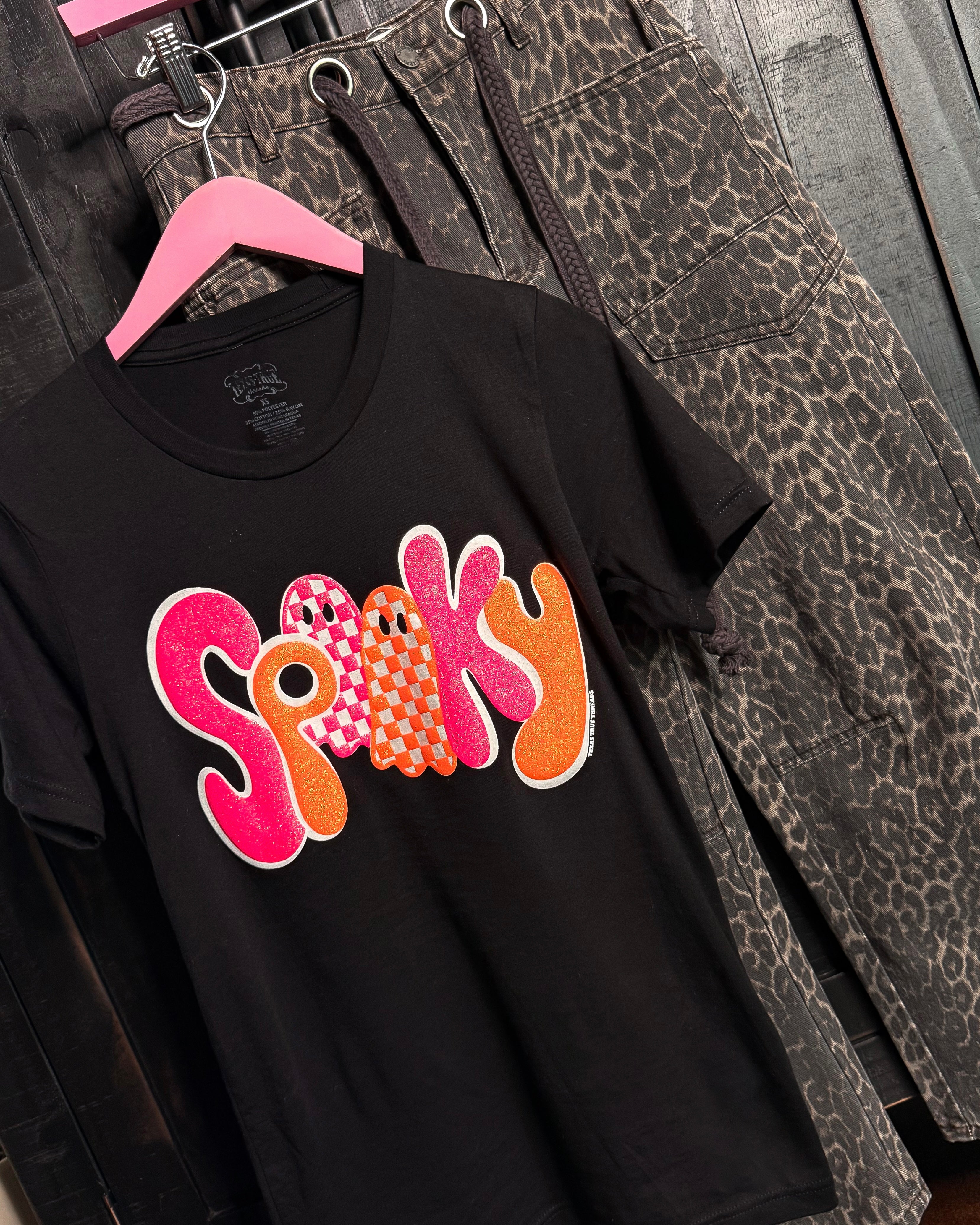 Spooky Glitter Puff Tee - Black