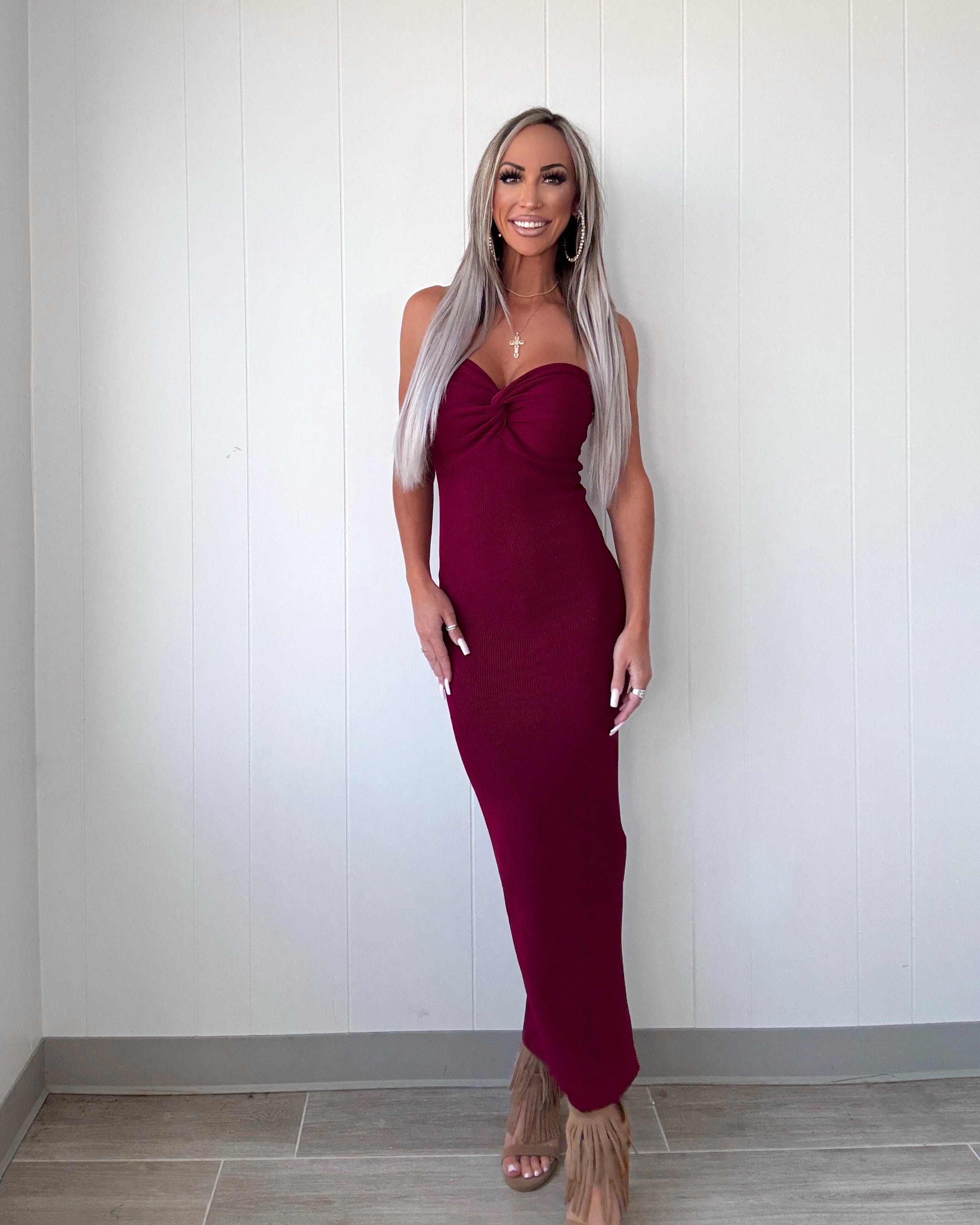 This Is It Strapless Knit Dress - Wine