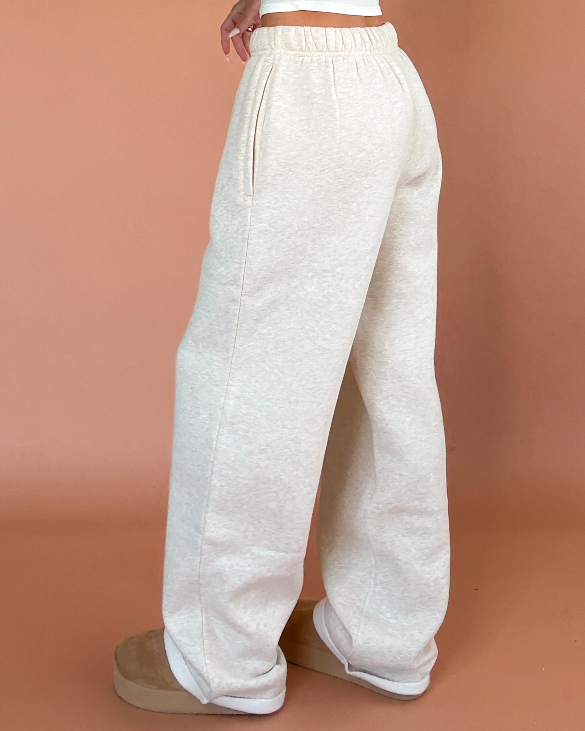 Lani Fleece Wide Leg Sweatpants - Oatmeal