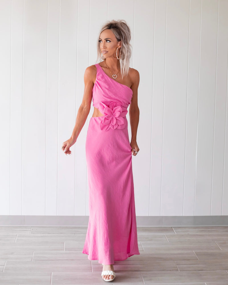 Isla Bloom One Shoulder Dress - Hot Pink