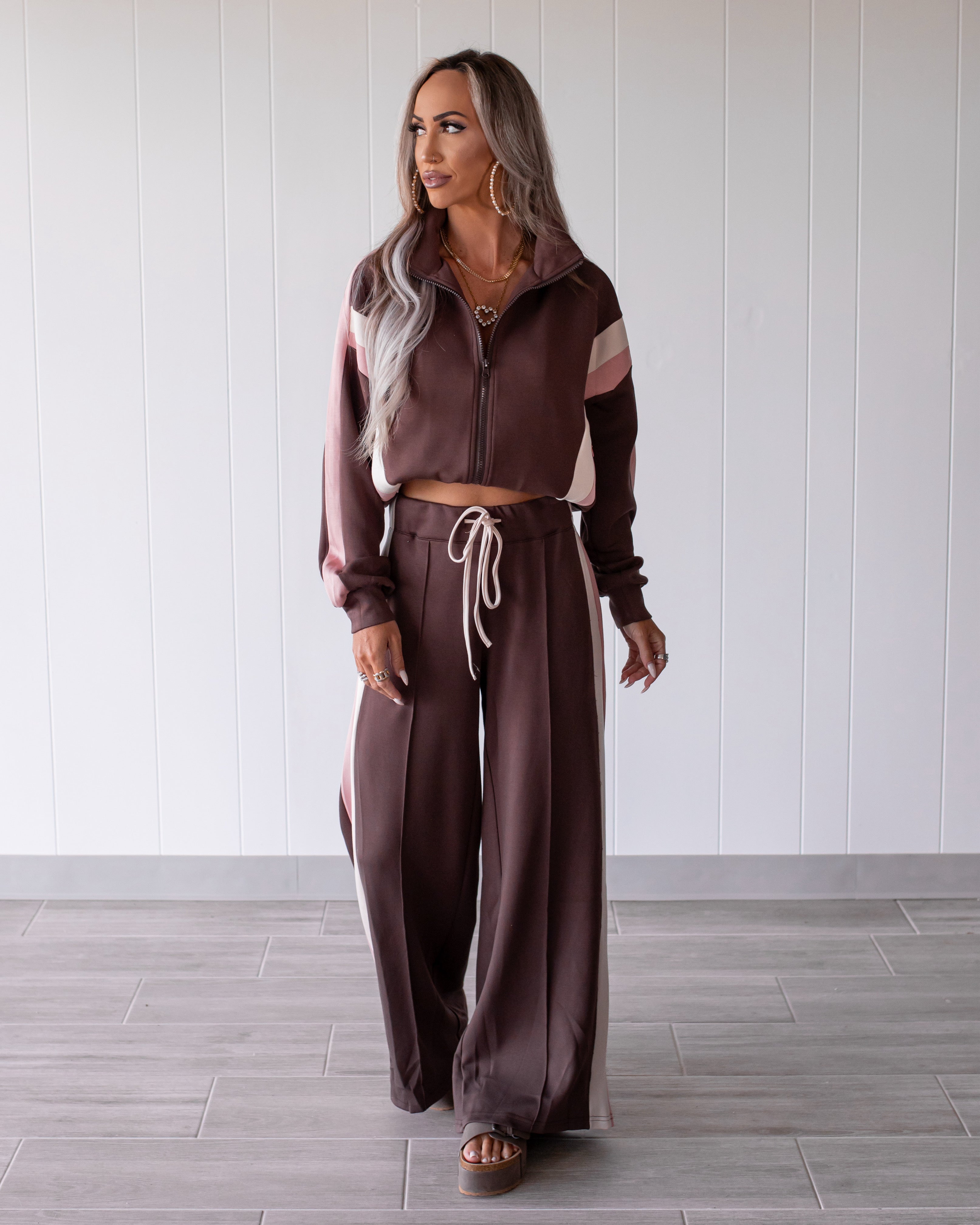 Latte Love Stripe Lounge Pants - Brown/Pink