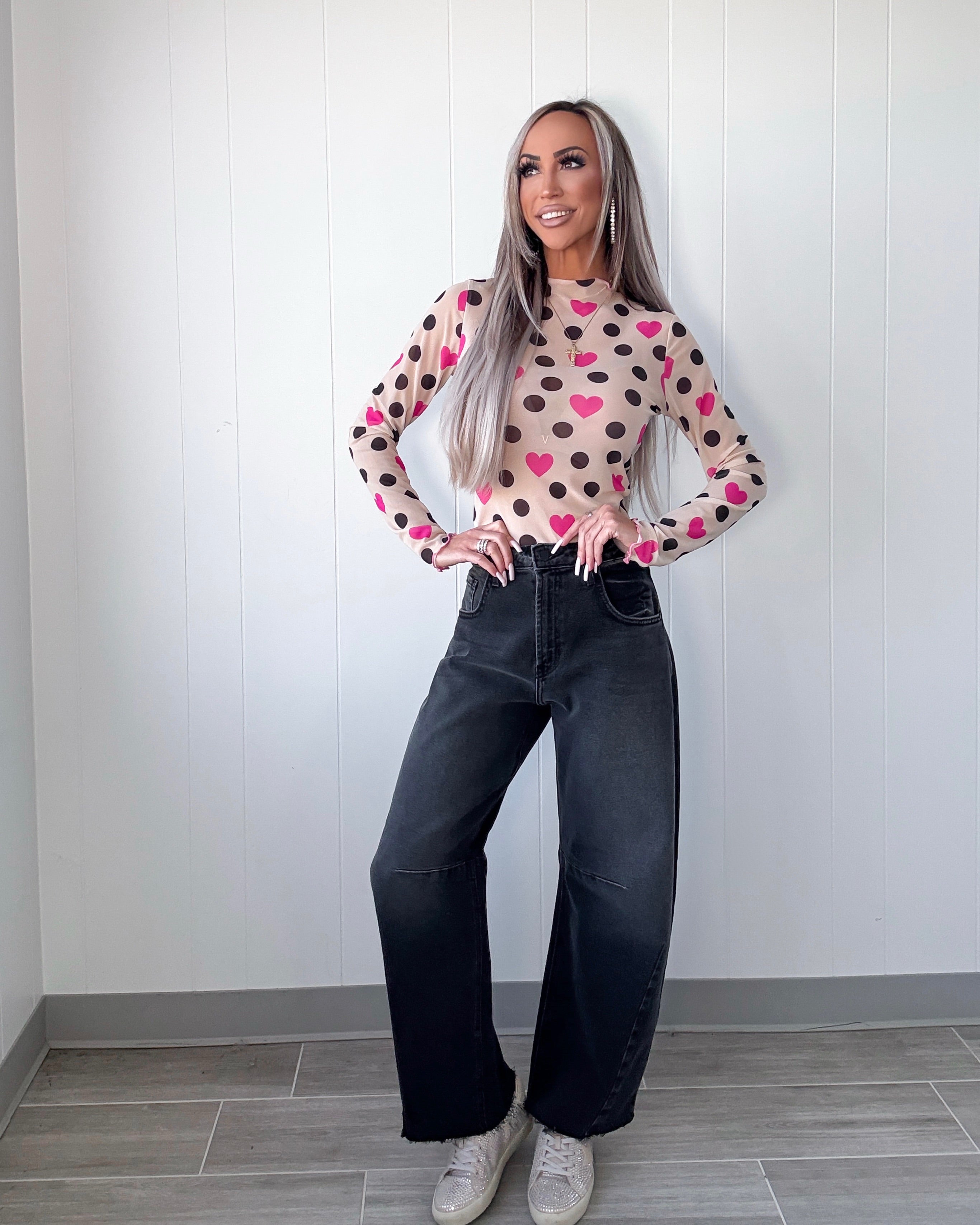 Hearts & Kisses Mesh Top - Tan