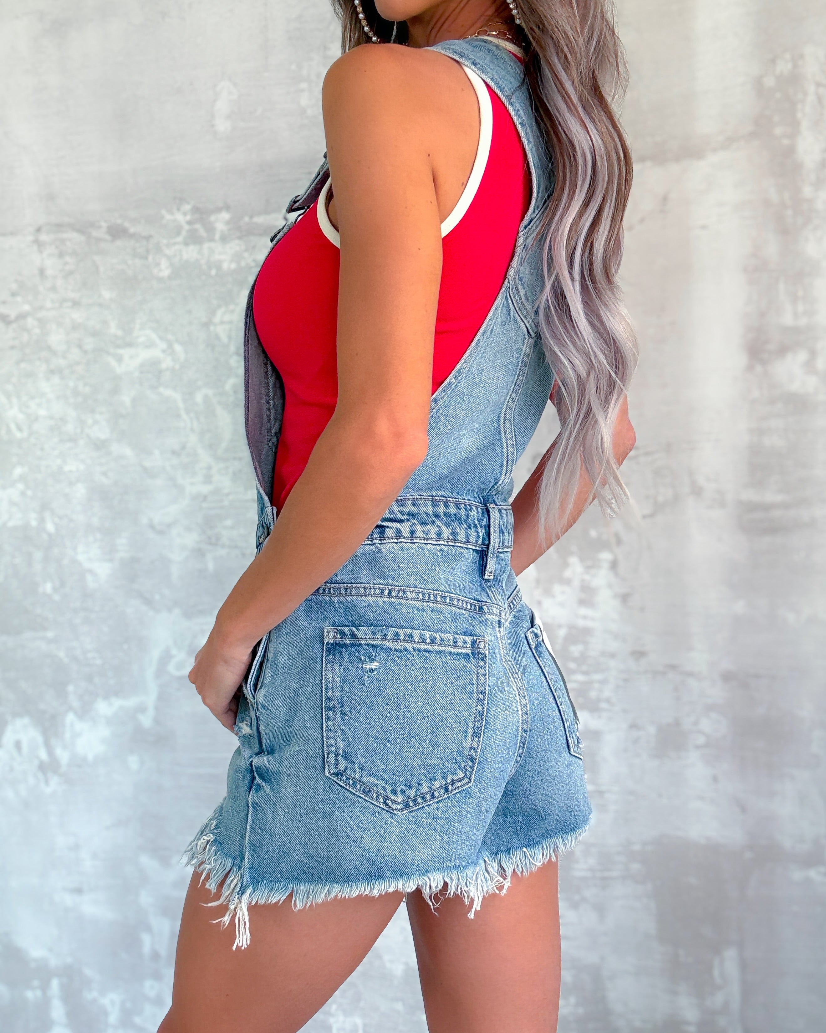 Tanya Frayed Hem Overalls - Medium Wash