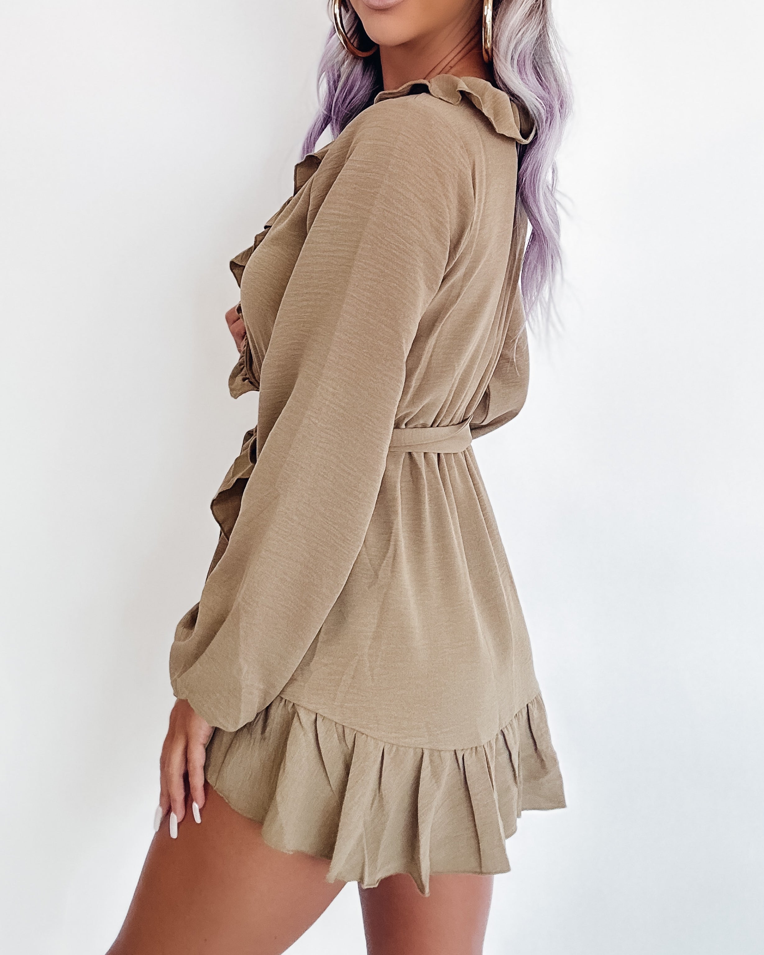 Unforgettable Ruffle Romper- Taupe