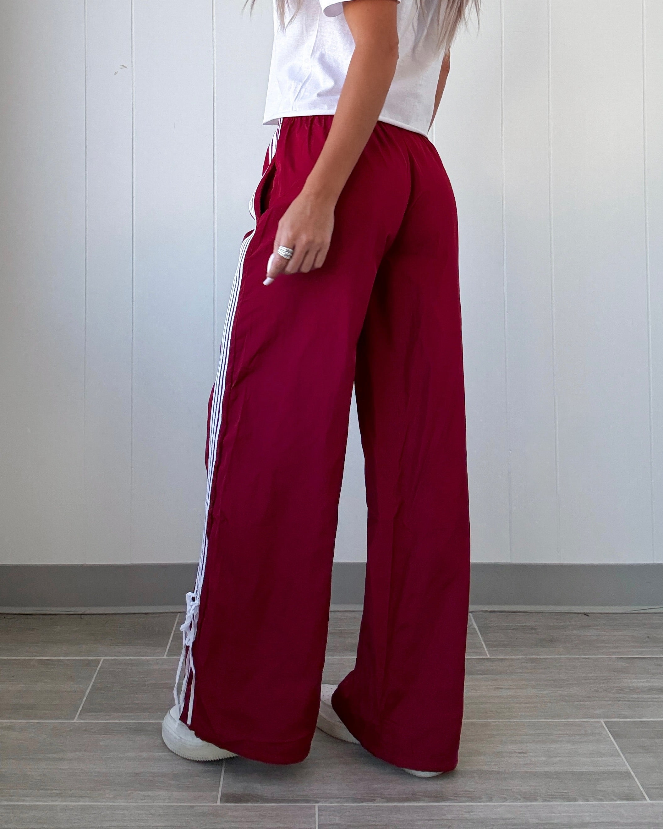 Into You Striped Ribbon Track Pants - Red