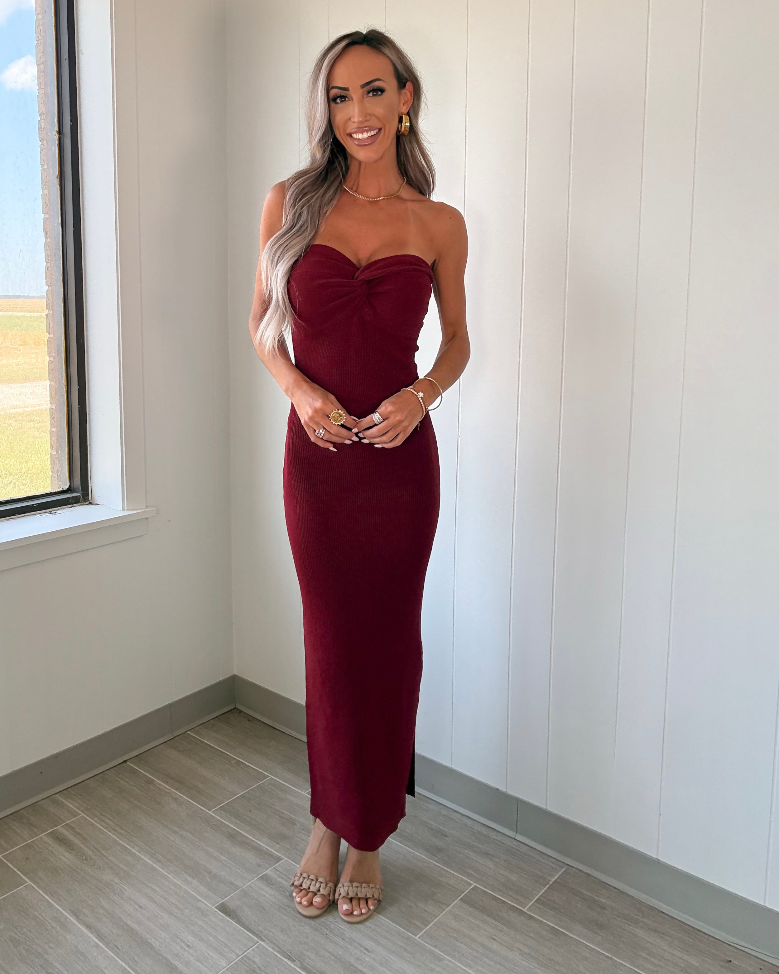 This Is It Strapless Knit Dress - Wine