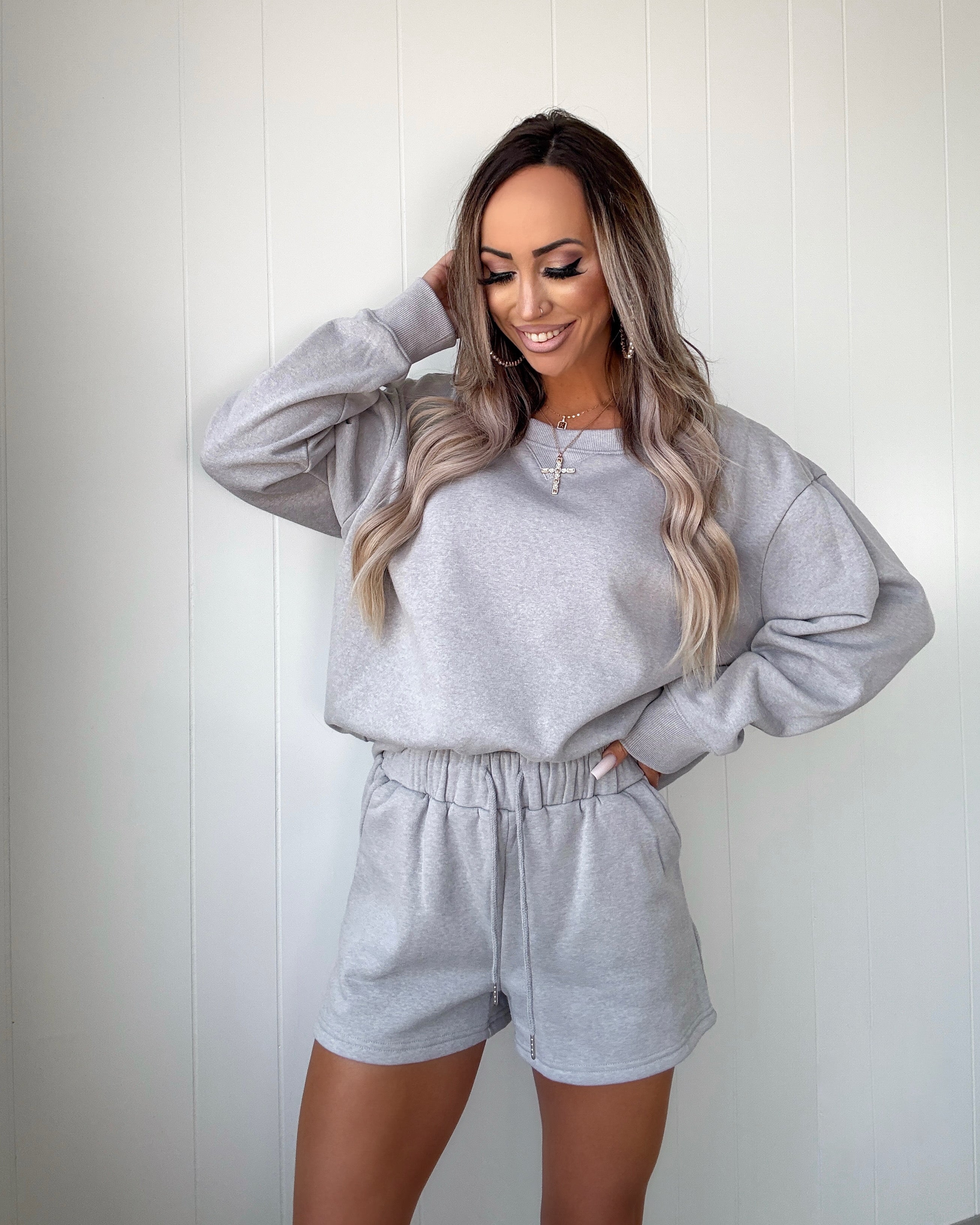 Comfy Cutie Shorts Set - Heather Grey
