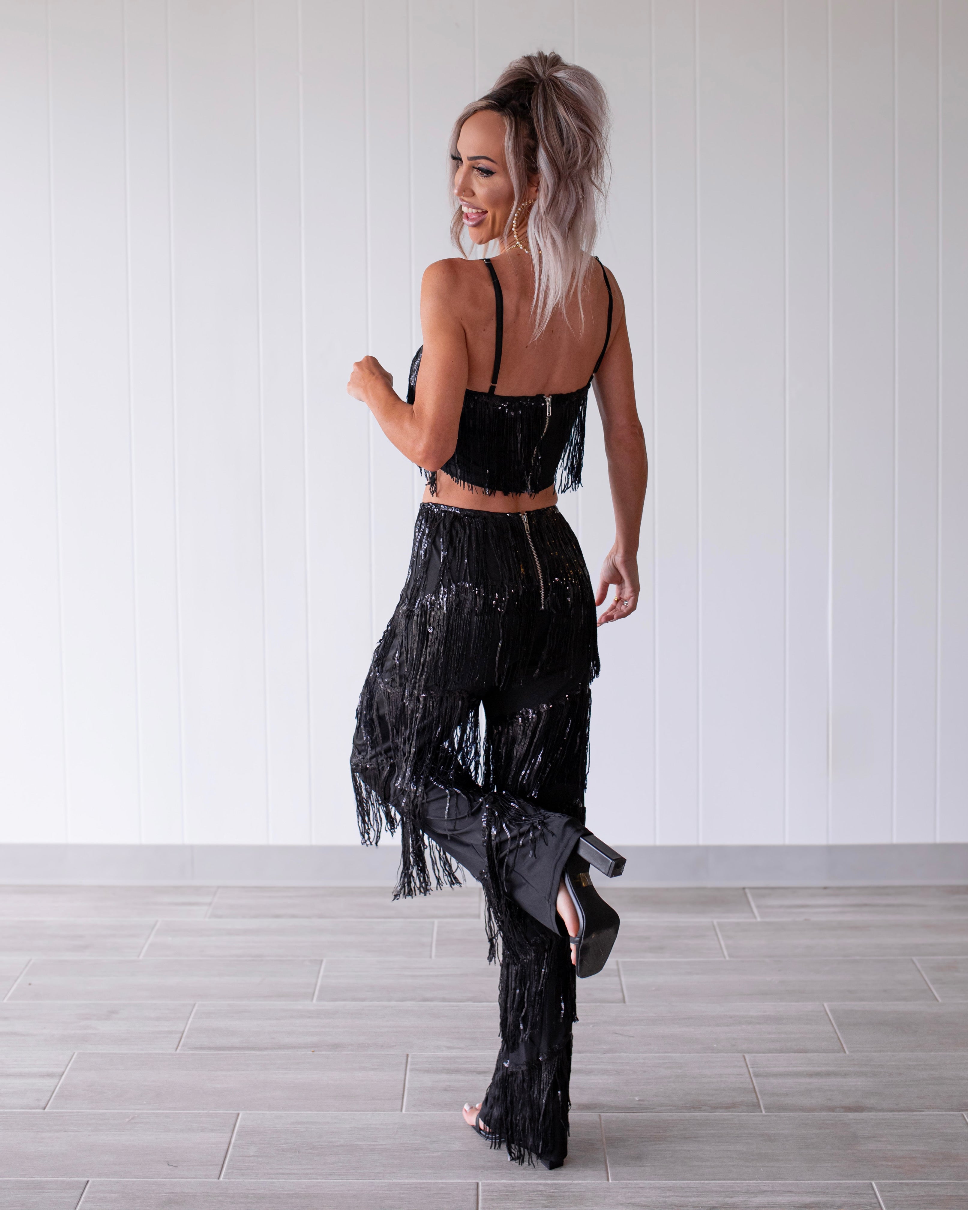 Fringe Benefits Top & Pants Set - Black