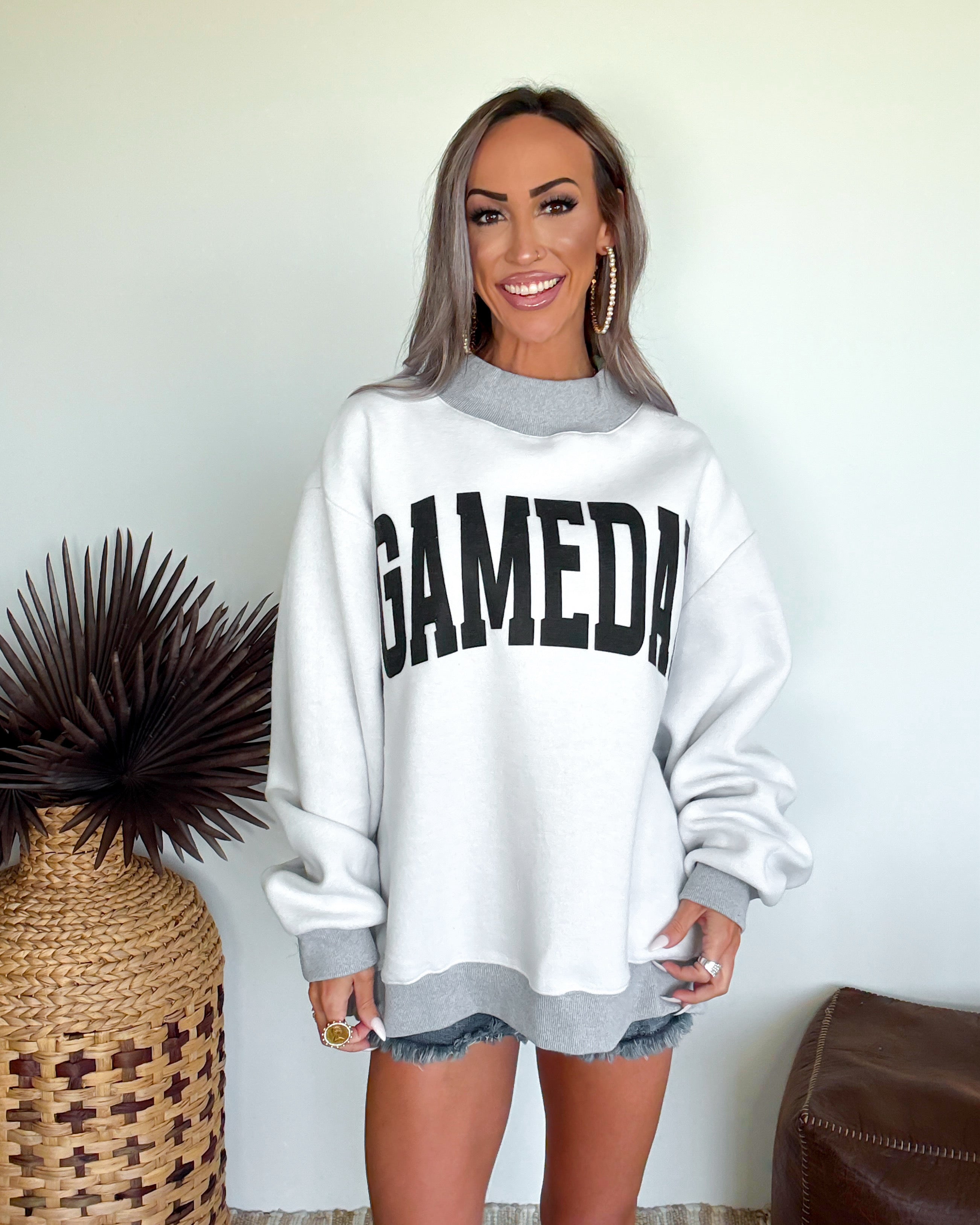 Football & Gameday Reversible Oversized Mock Neck - Heather Grey