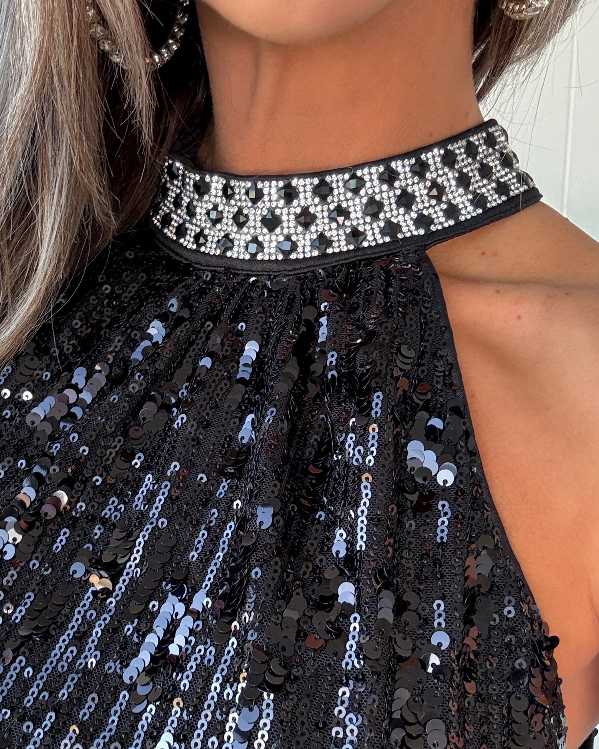 Frosted Fun Embellished Top - Black