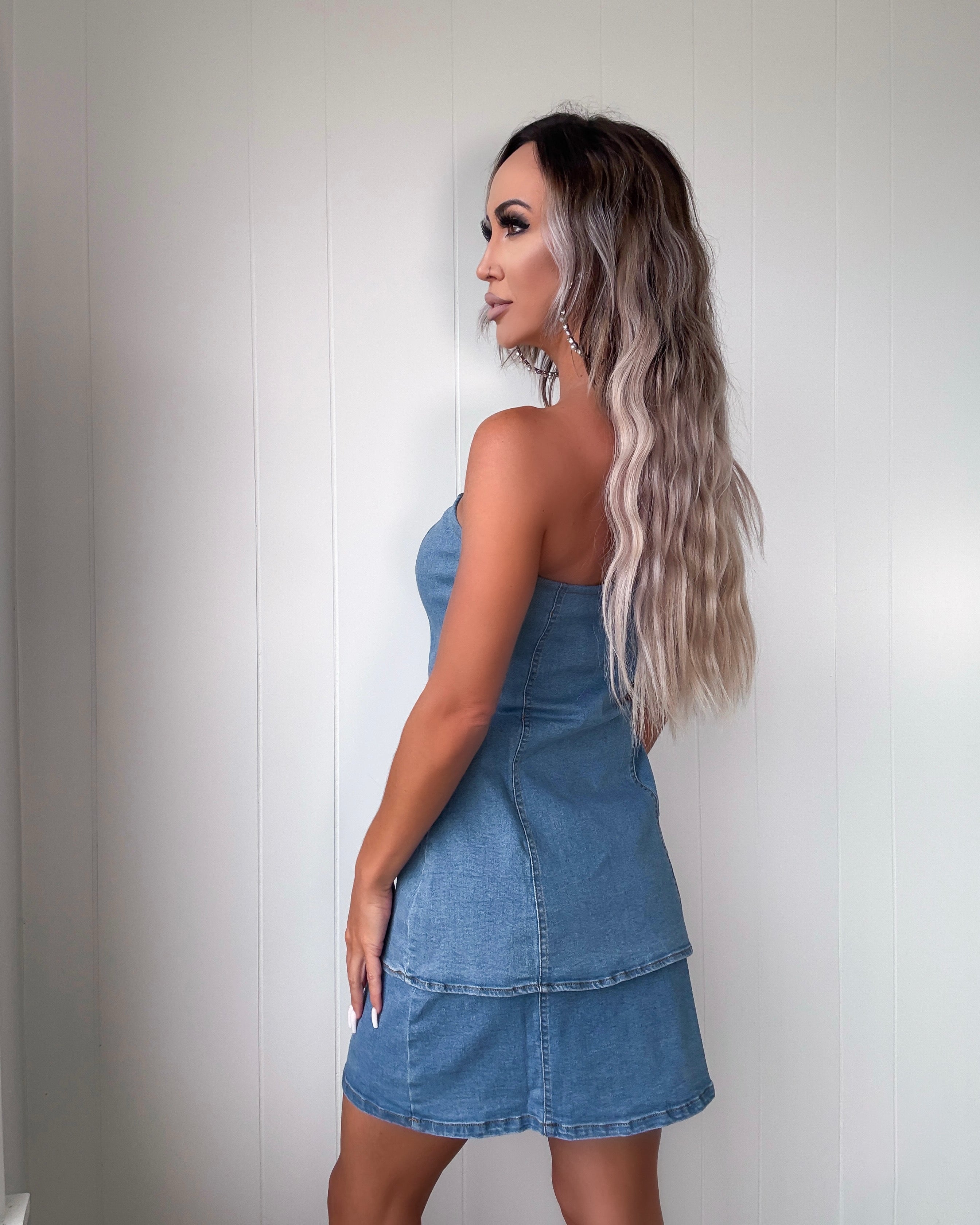 Denim Muse Strapless Denim Dress