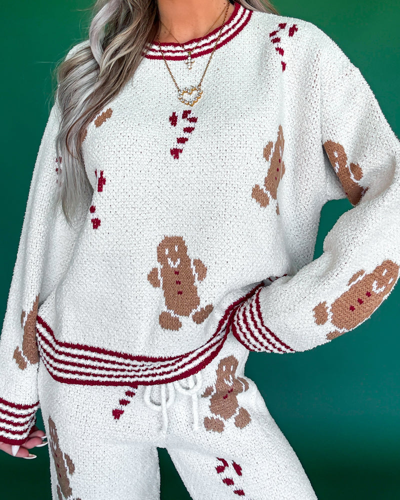 Gingerbread Plush Sweater - Cream/Red