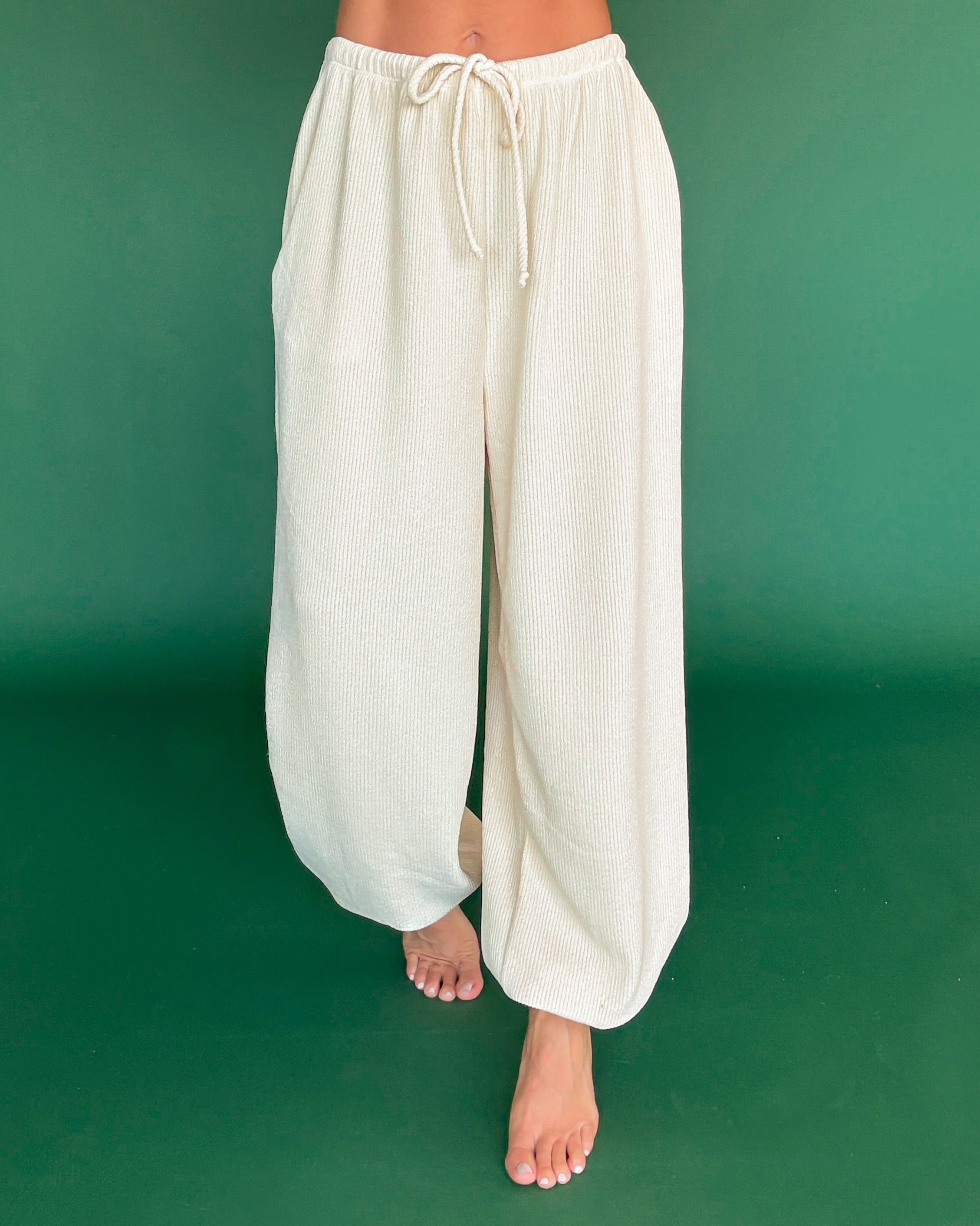 Aspen Ribbed Knit Jogger Pants - Cream