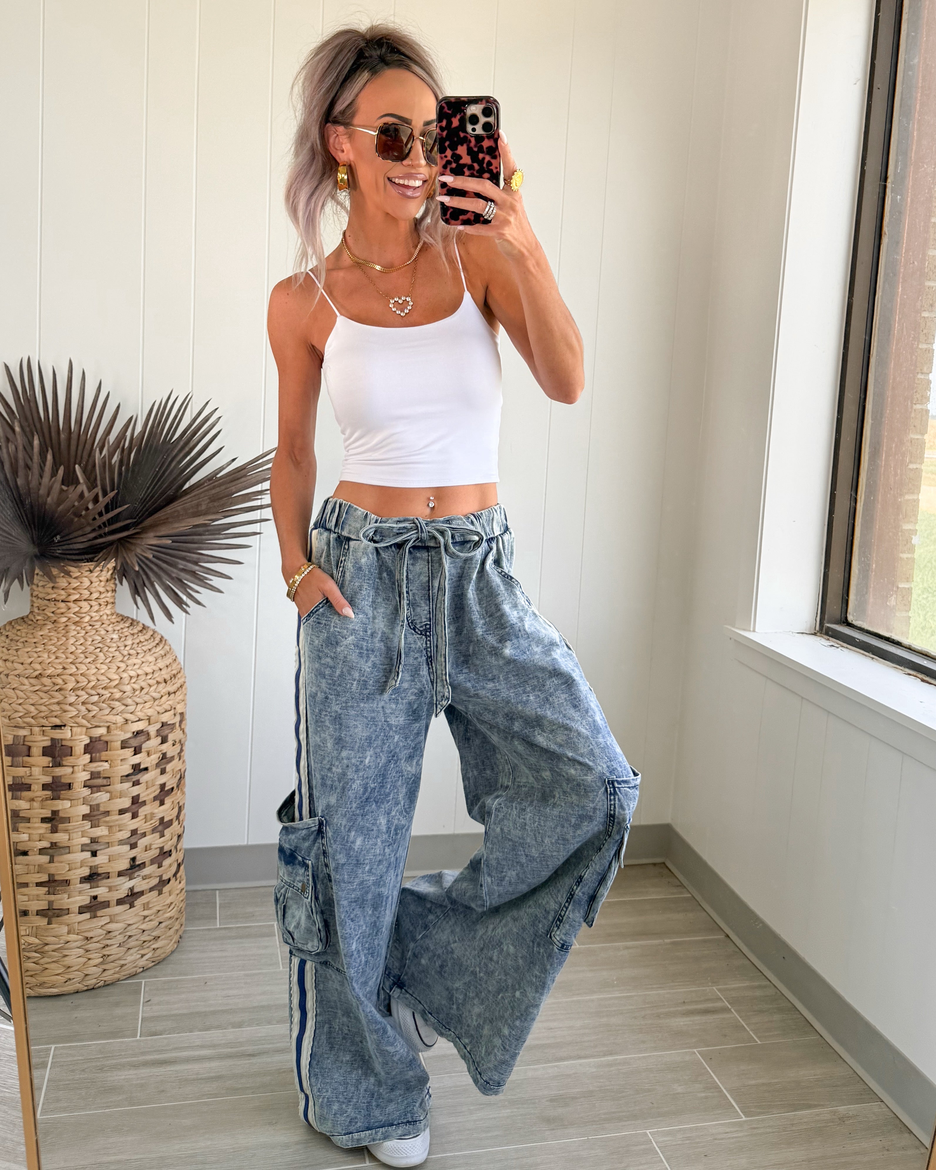 Lace Me Up Cargo Pants - Denim