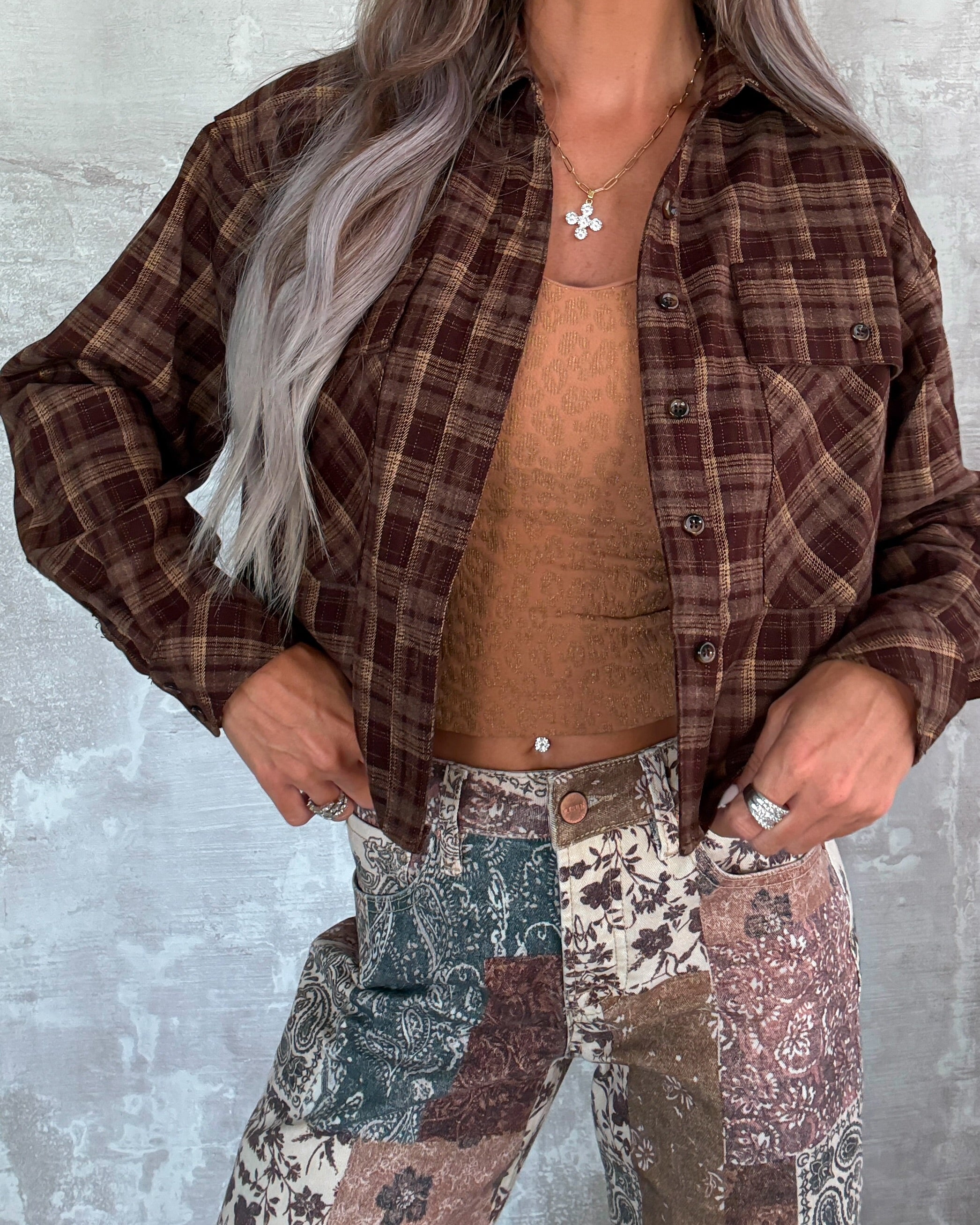 Cozy Cabin Plaid Button-Up Shirt - Brown
