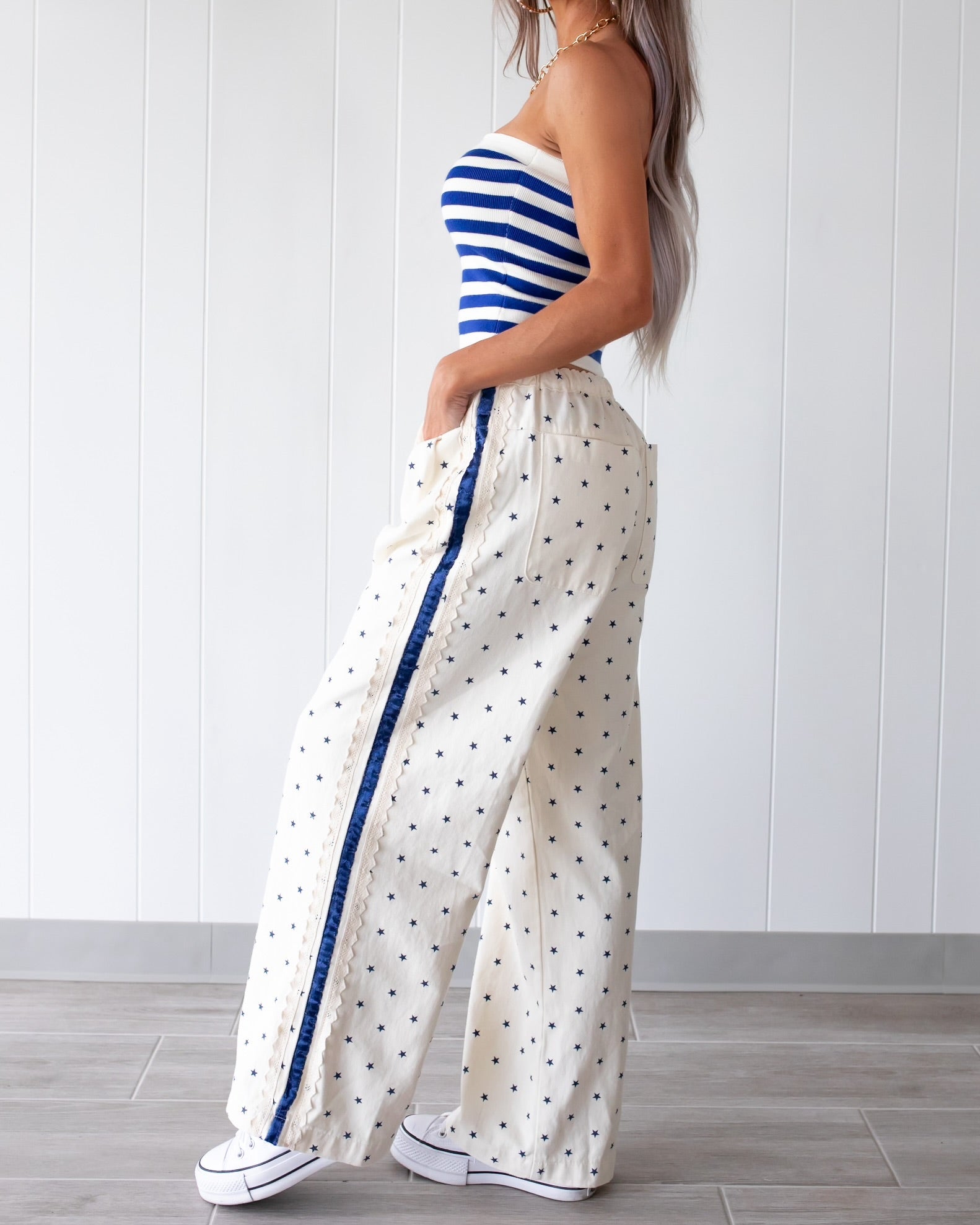 Stripe & Shine Tube Top - Blue/Ivory