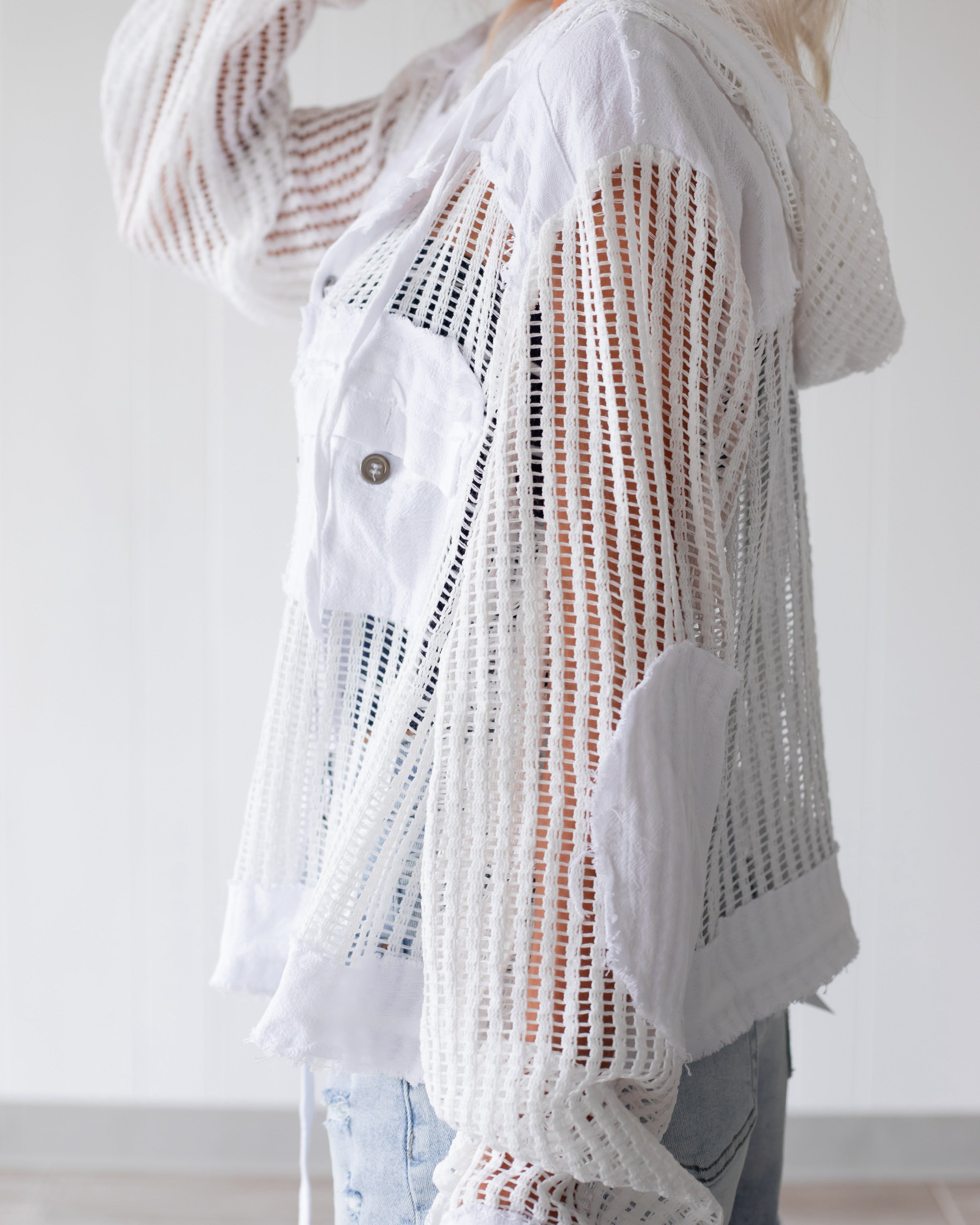 Wildwood Waffle Knit Hooded Top - White