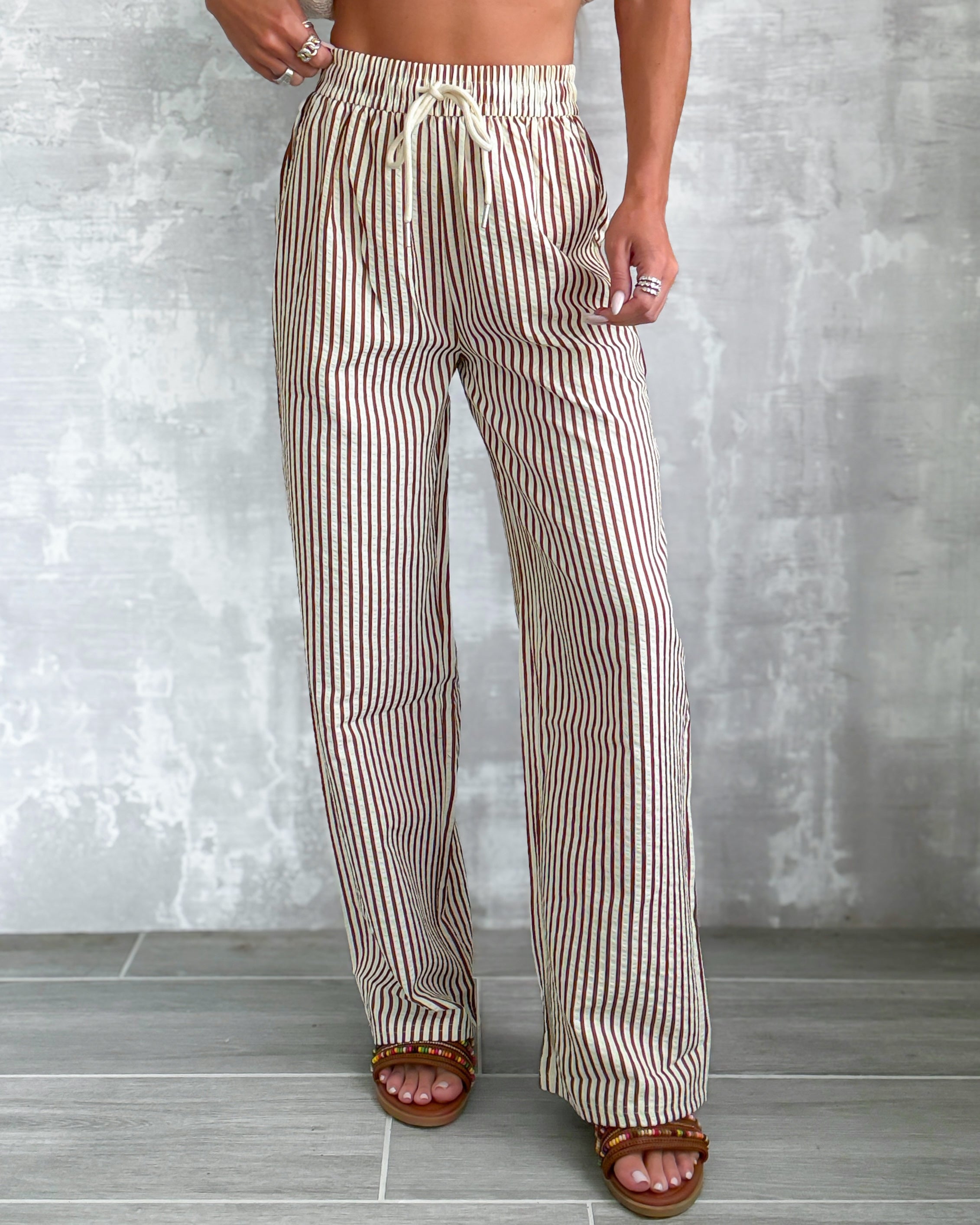 Bayside Striped Pants - Espresso