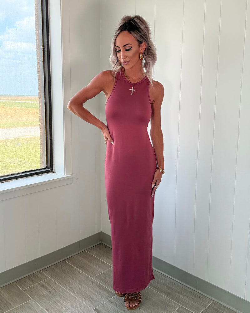 Berry High Neck Maxi Dress