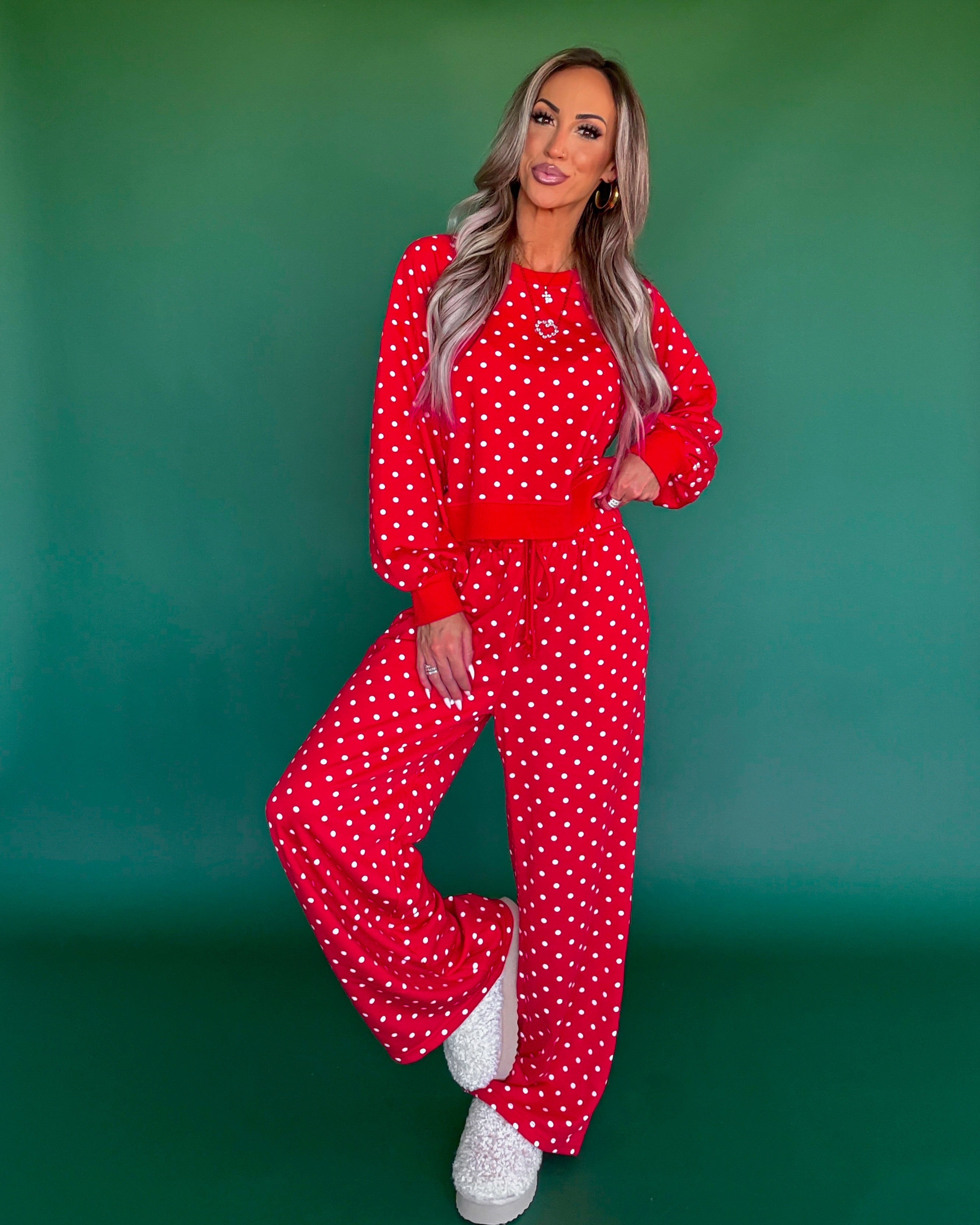 Polka Dot Party Lounge Pants Set - Red