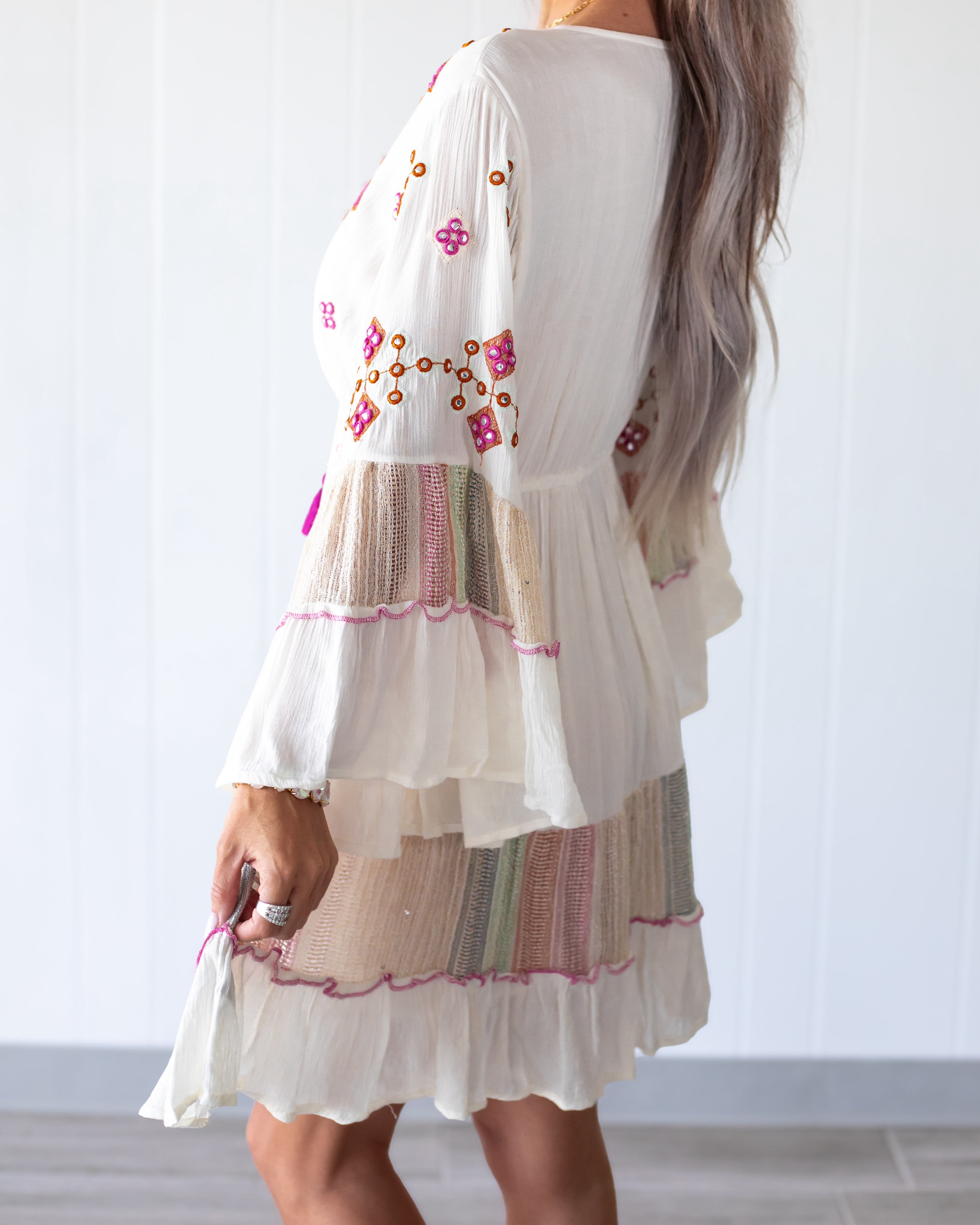 Saffron Bloom Jewel Dress - Ivory