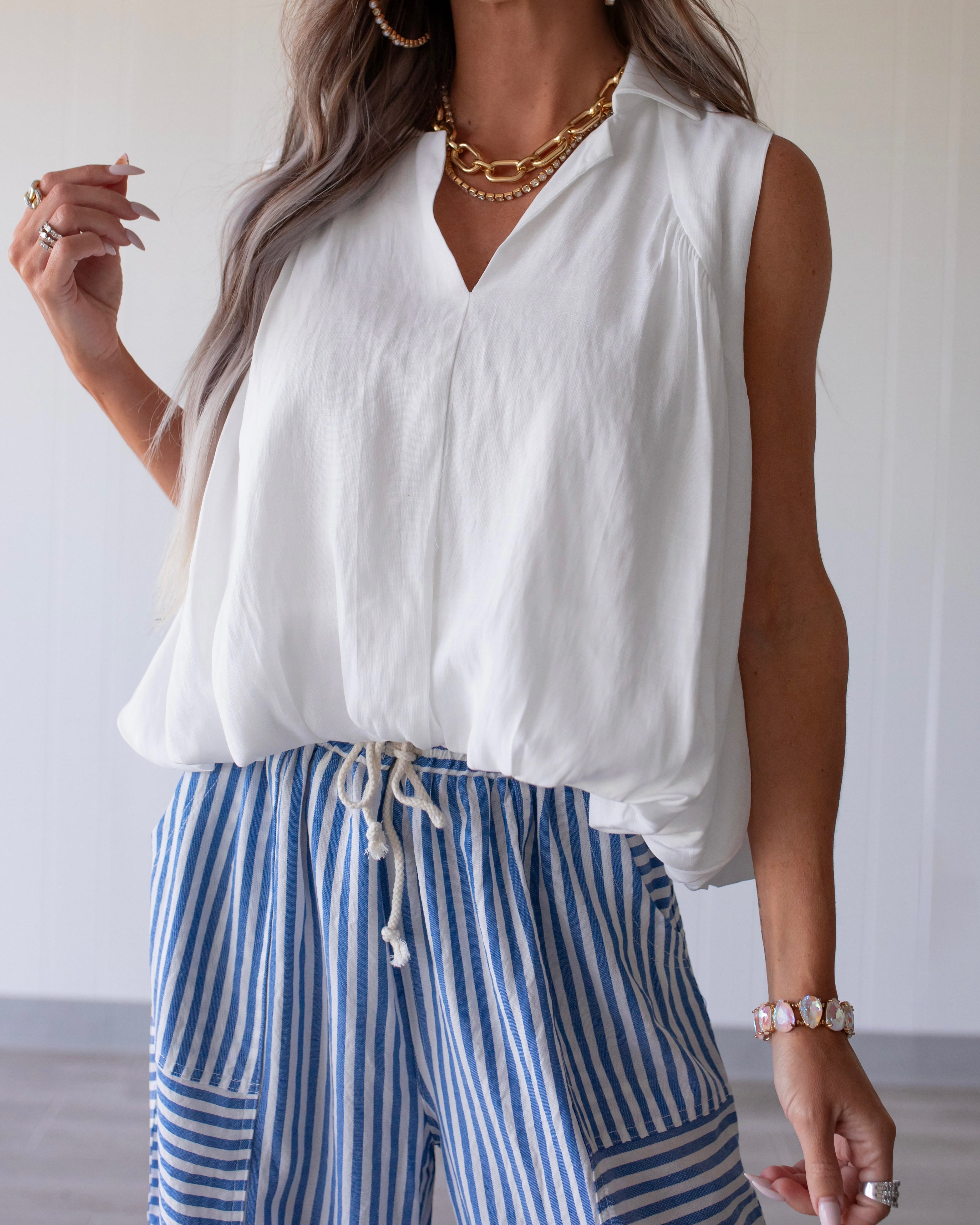 First Class Bubble Hem Top - Off White