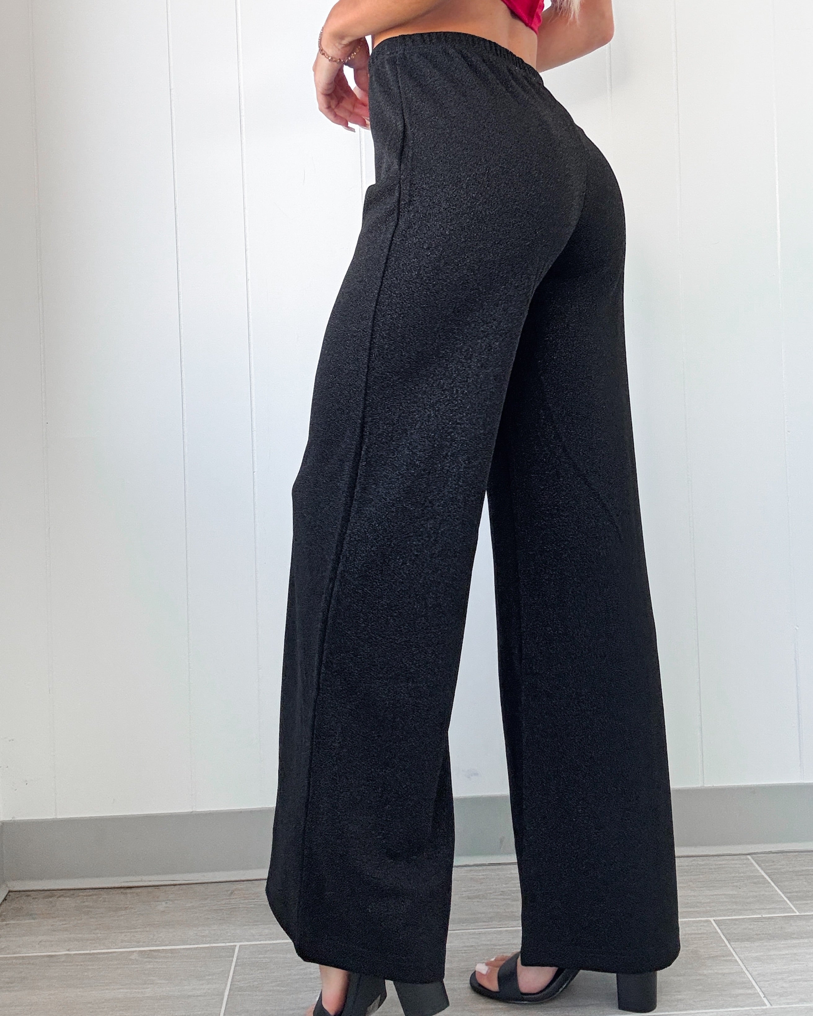 Vegas Lights Front Seam Wide Leg Pants - Black