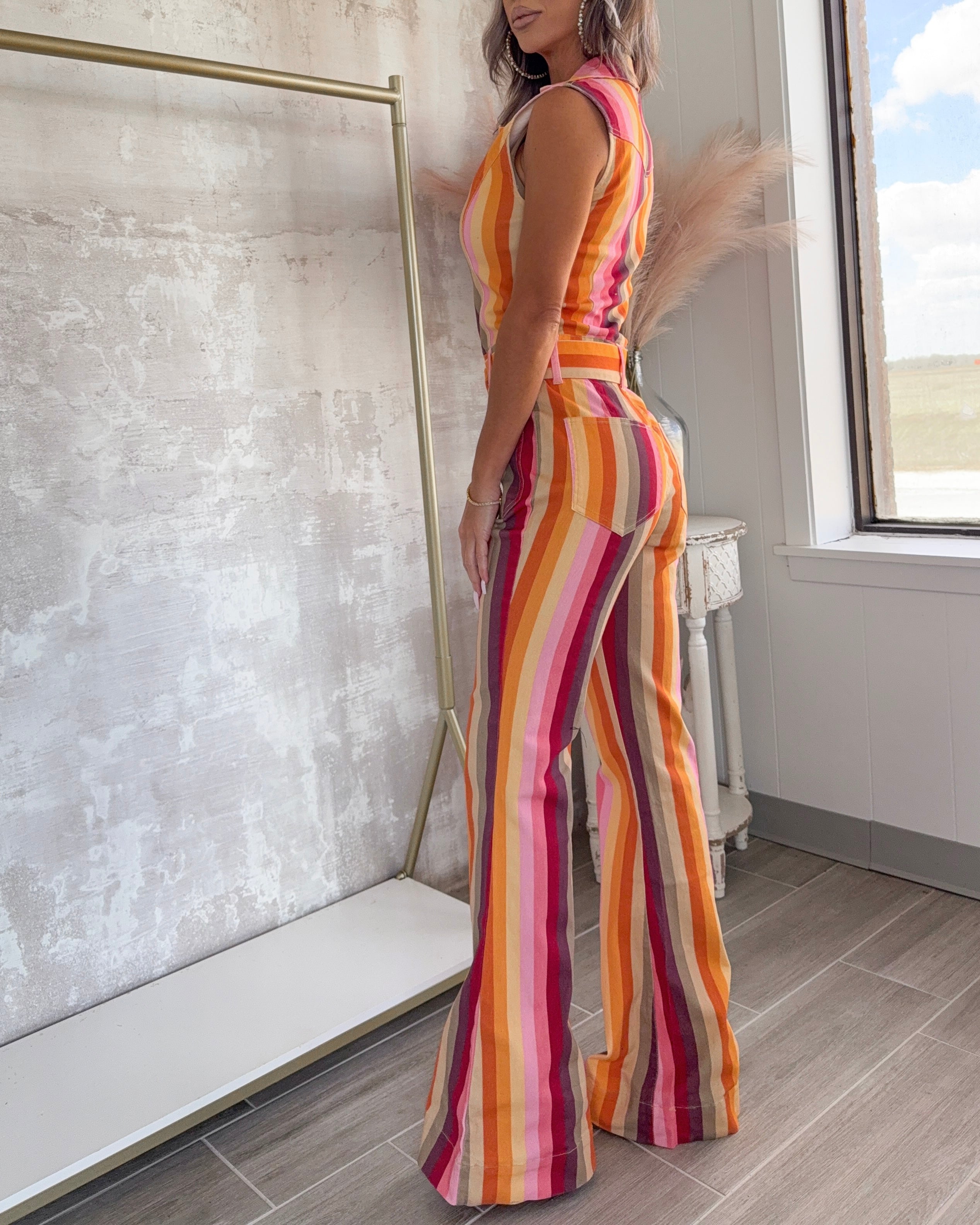 Autumn Rhythm Striped Jumpsuit - Muti