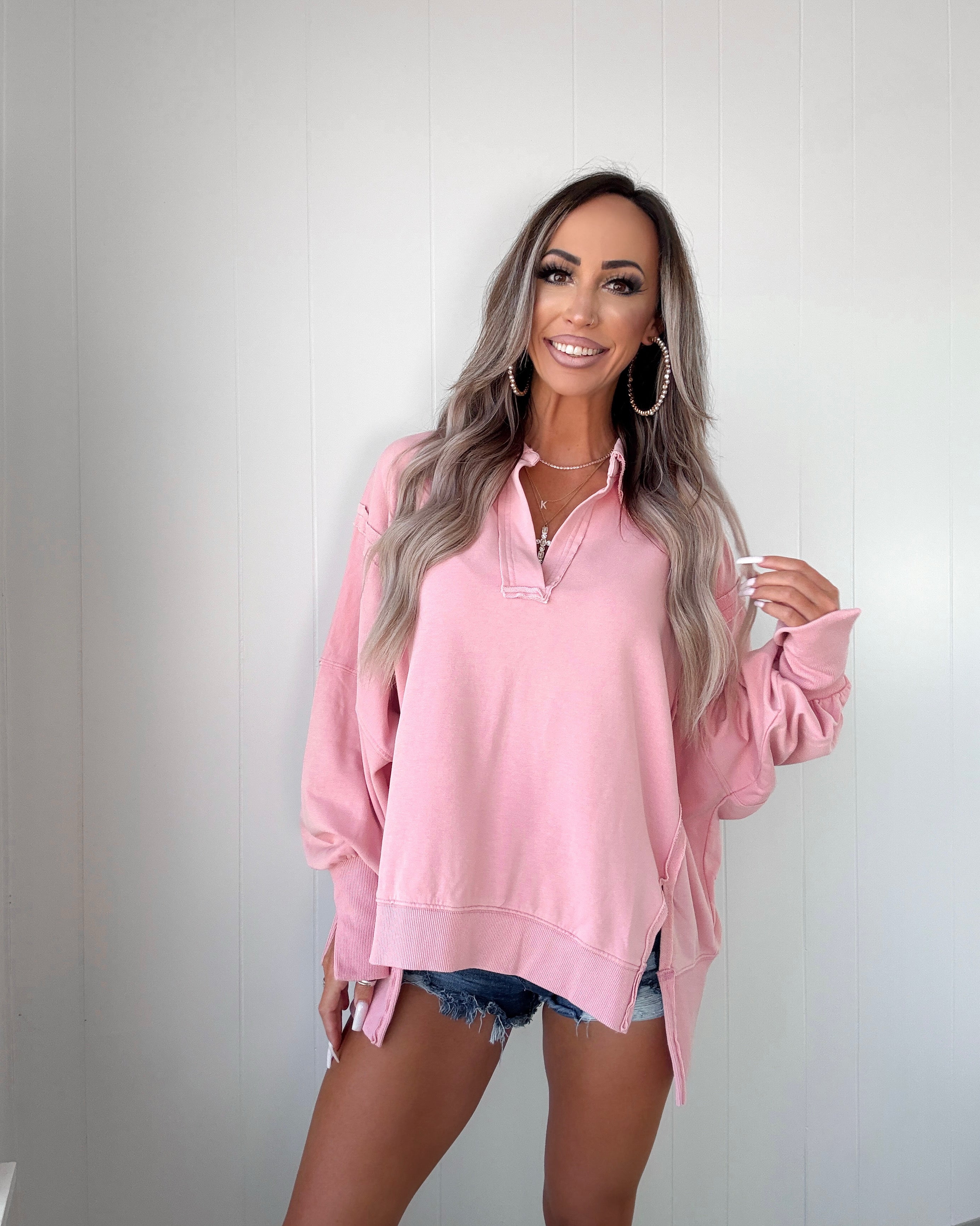 Stonewashed Spirit Oversized Top - Pink