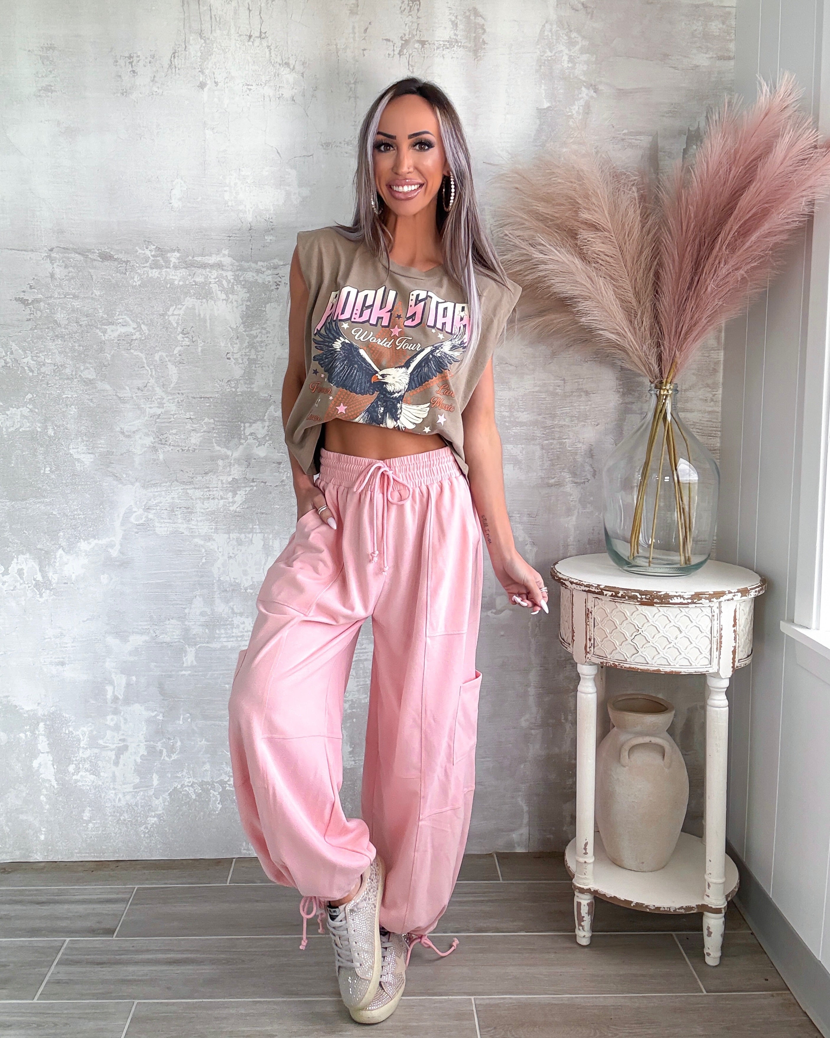 Sporty Romance Tie Joggers - Light Pink