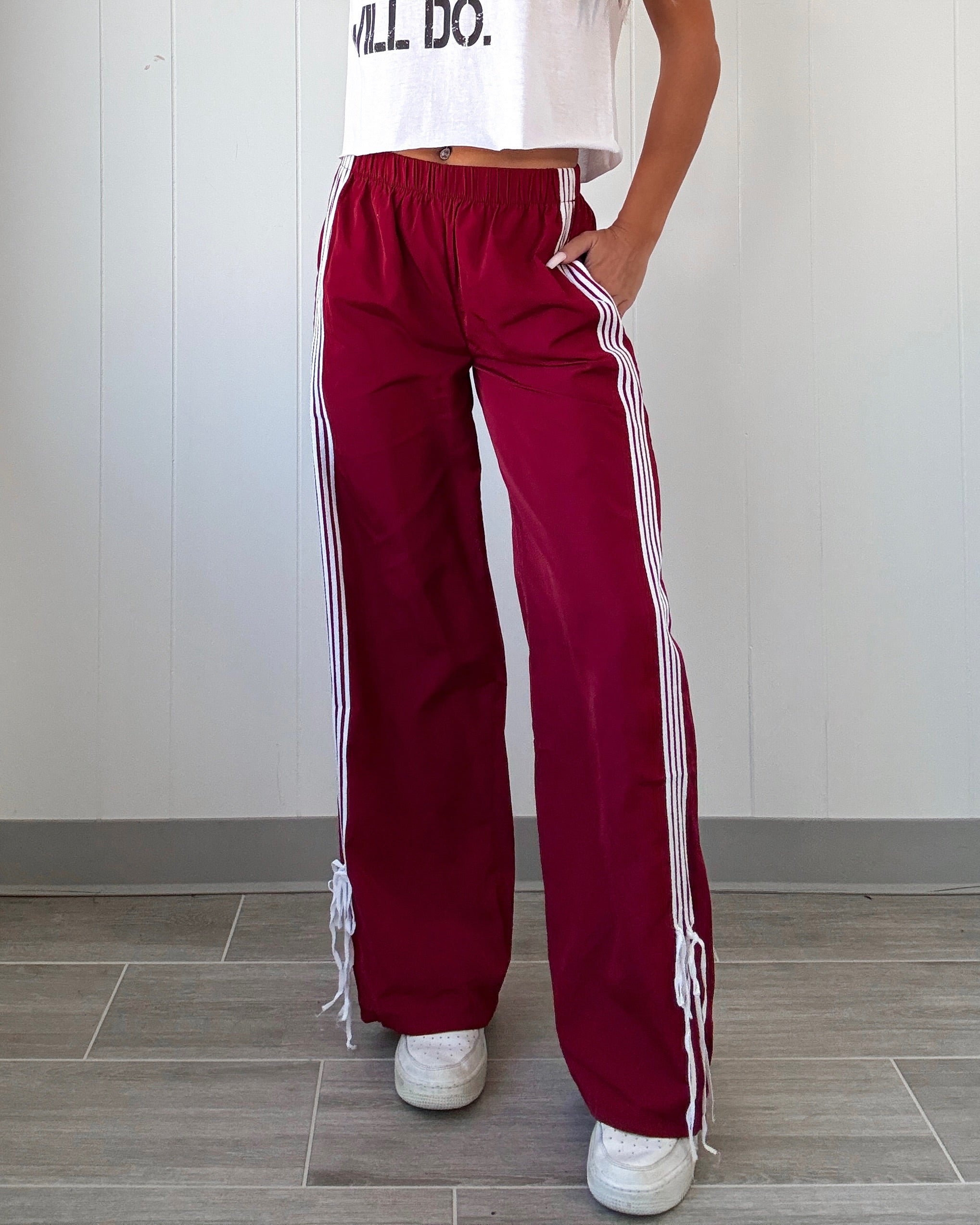Into You Striped Ribbon Track Pants - Red
