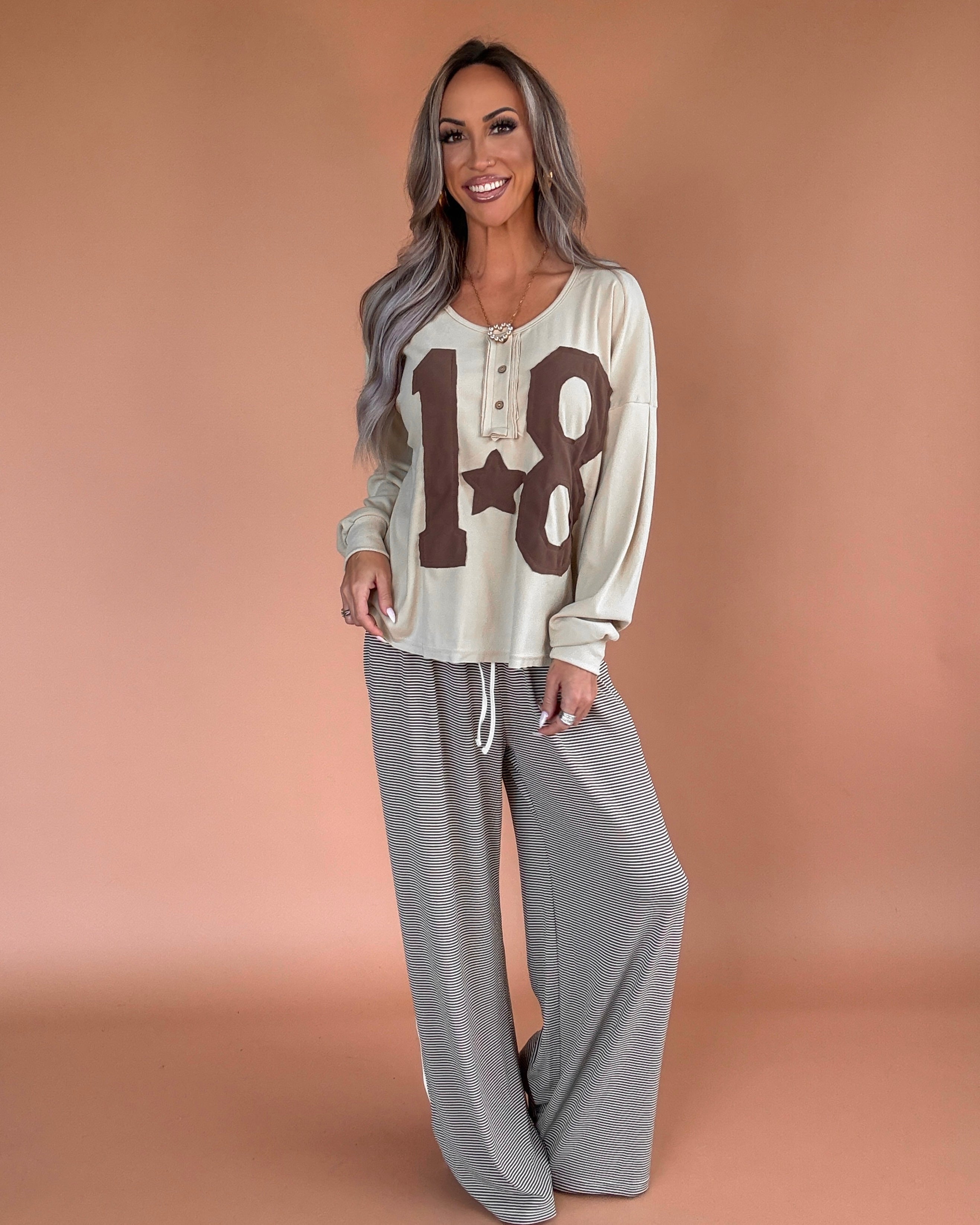 Patch 18 Oversized Henley Long Sleeve Top - Oatmeal