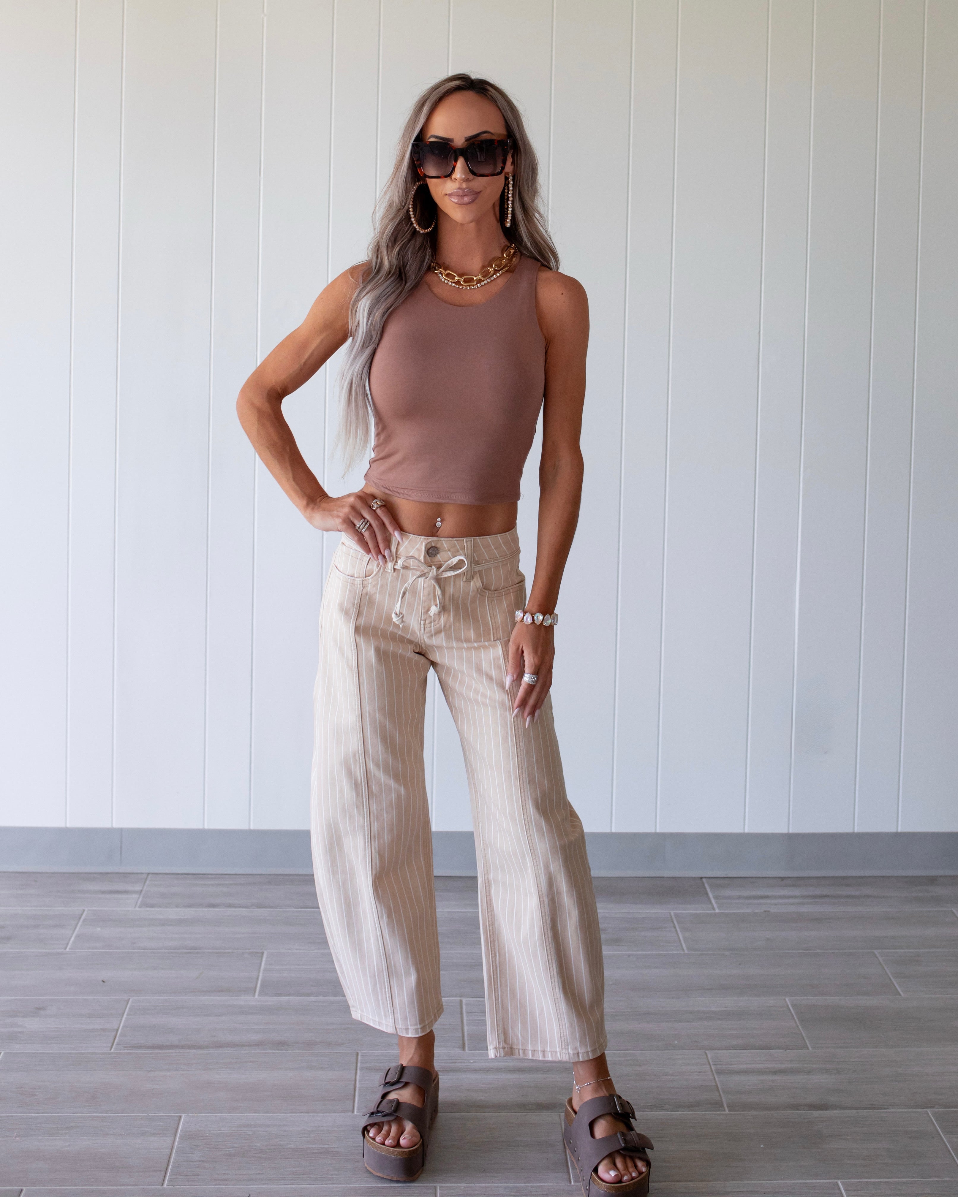 Locked In High Neck Crop Tank - Mocha